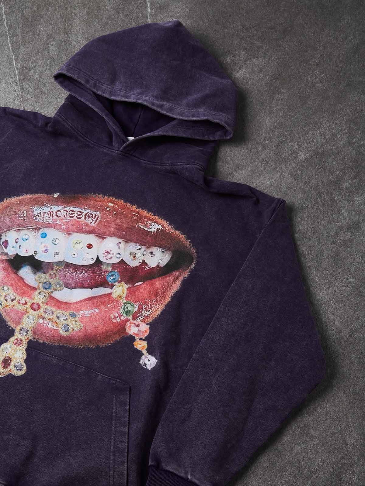 NOISSEY Vintage Wash "Diamond Cross Grillz" Heavyweight Hoodie (425g)