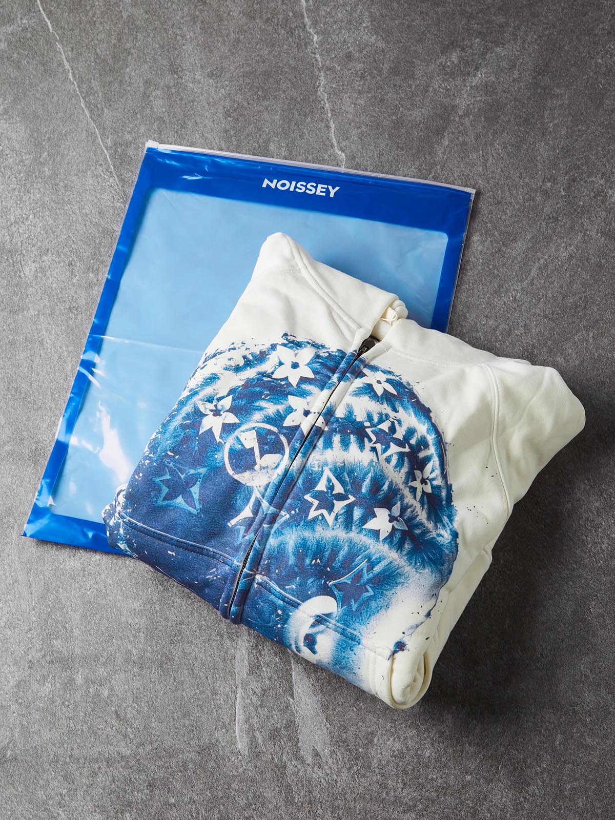 NOISSEY "Blue Braid" Iconic Floral Hair Art Zip-Up Hoodie - White