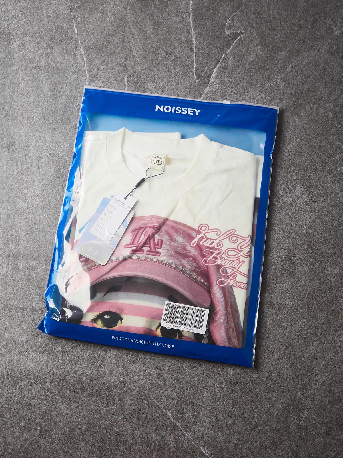NOISSEY Beauty Standard Pink Striped Doll Graphic Boxy Tee - Streetwear T-Shirt