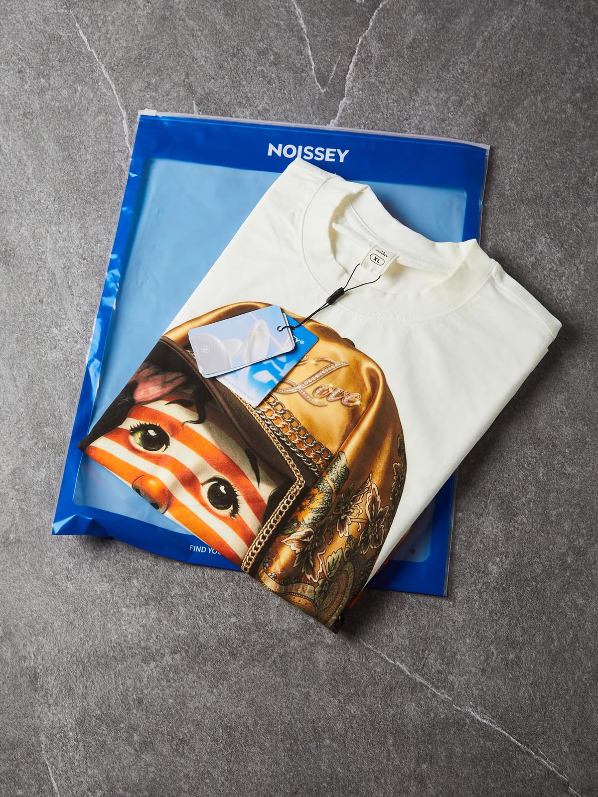 NOISSEY True Love Orange Striped Cartoon Doll Boxy Tee