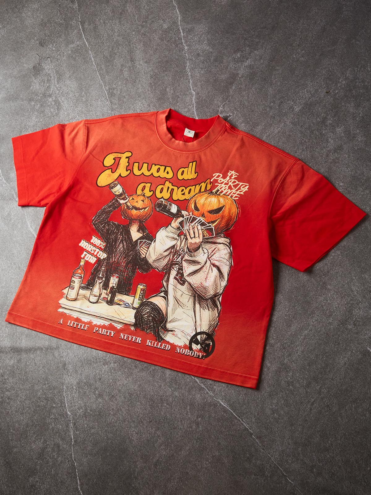 NOISSEY It Was All A Dream Orange-Red Gradient Halloween Boxy Short Sleeve T-Shirt