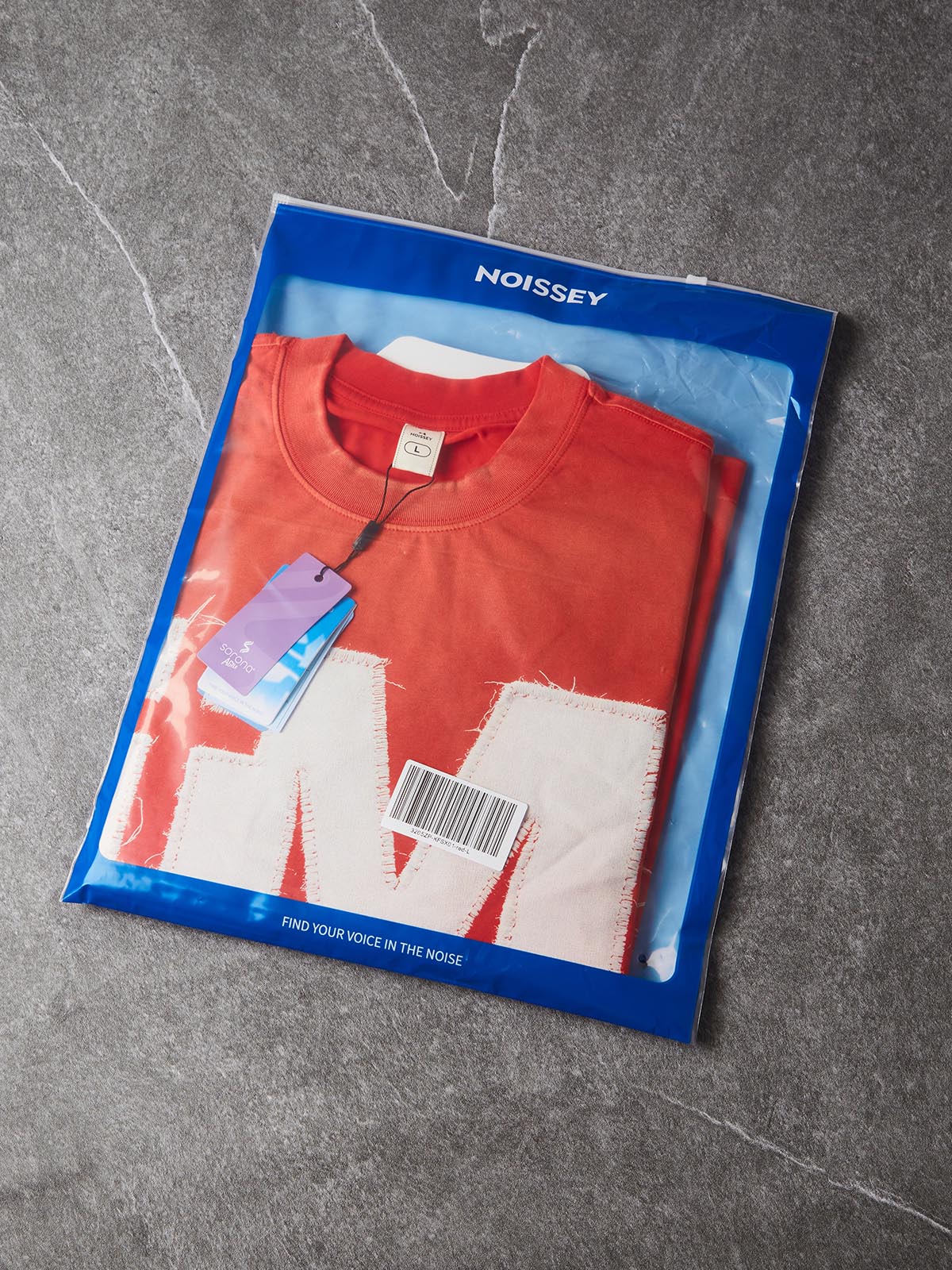 NOISSEY IM BLESSED Orange-Red Gradient Faux-Patch Heavyweight Cotton Blend Boxy Short Sleeve T-Shirt