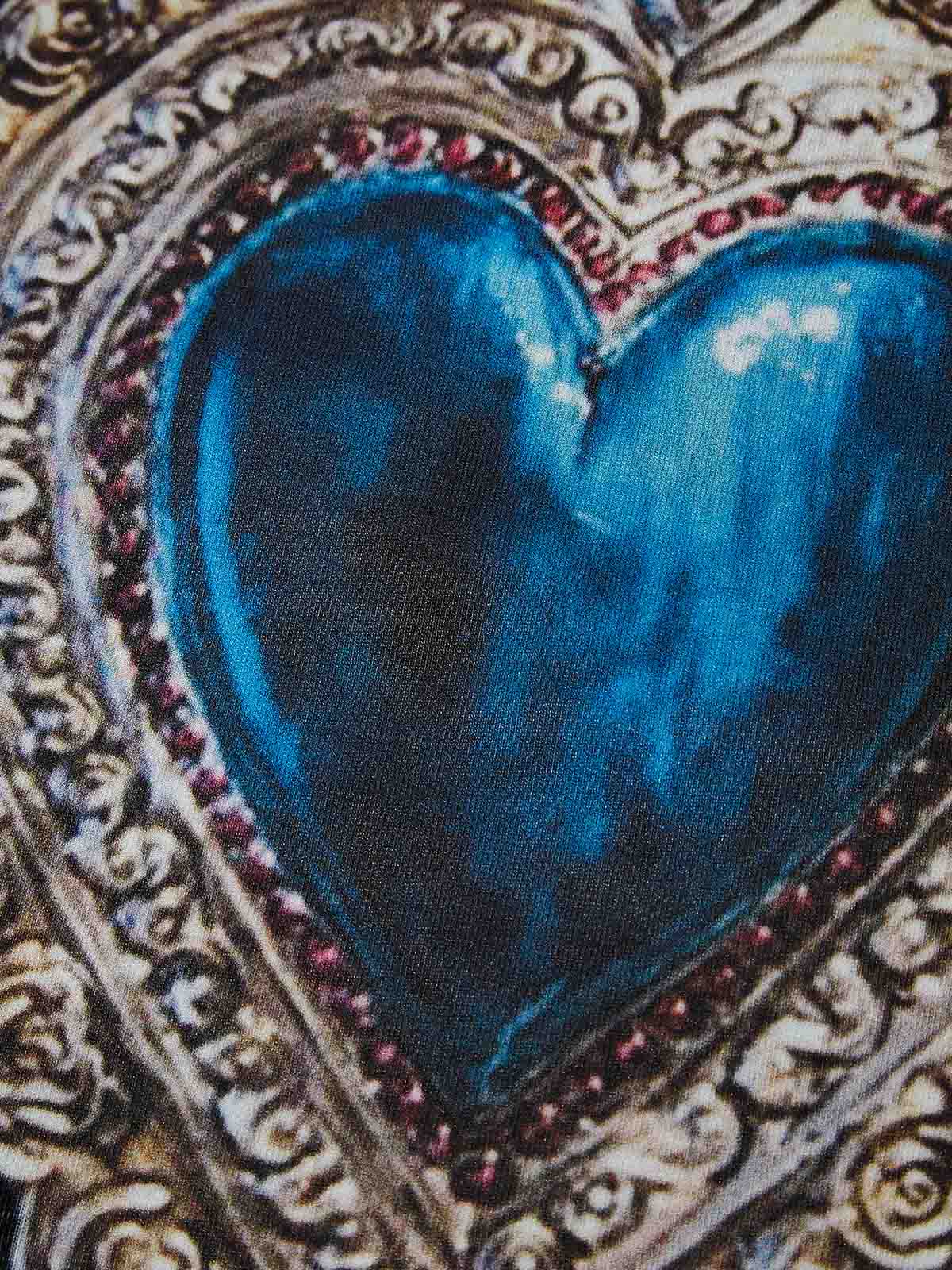 Blue Sacred Tin Heart Black Print T-Shirt