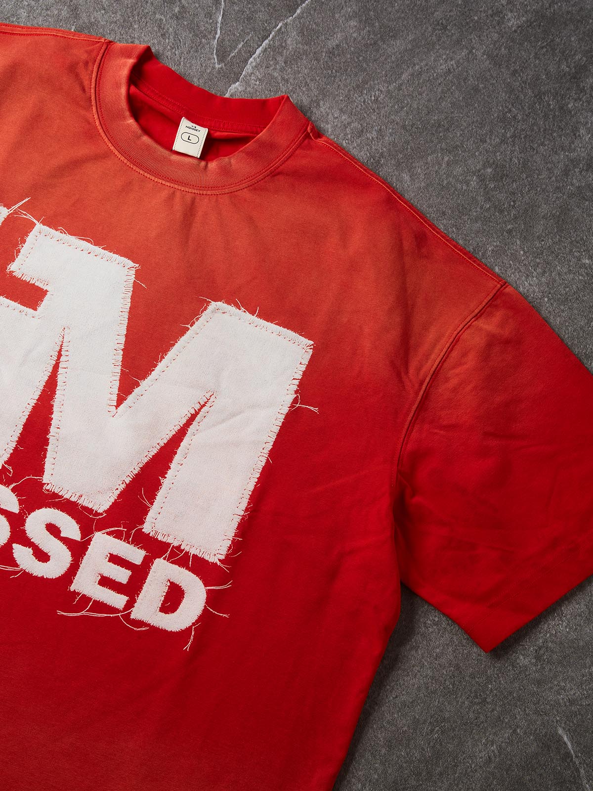 NOISSEY IM BLESSED Orange-Red Gradient Faux-Patch Heavyweight Cotton Blend Boxy Short Sleeve T-Shirt