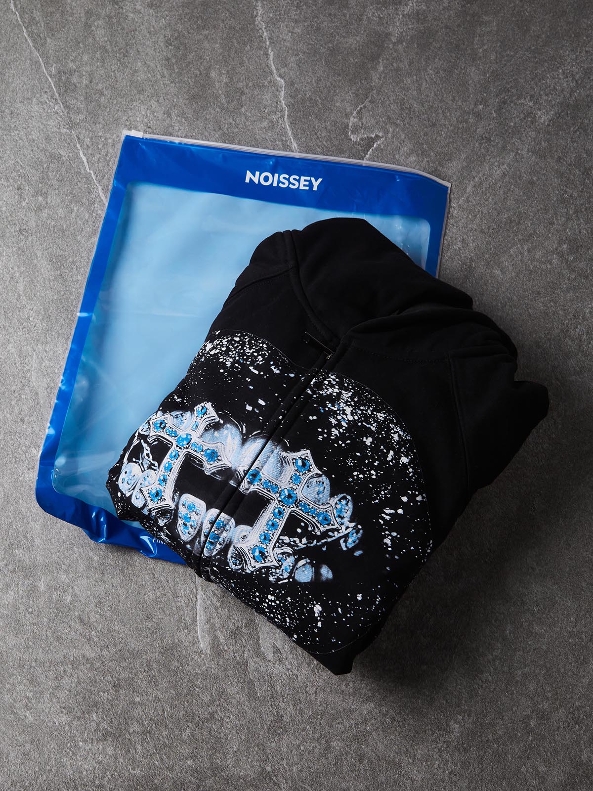 NOISSEY "Double Blue Diamond Cross" Full-Zip Hoodie - Black