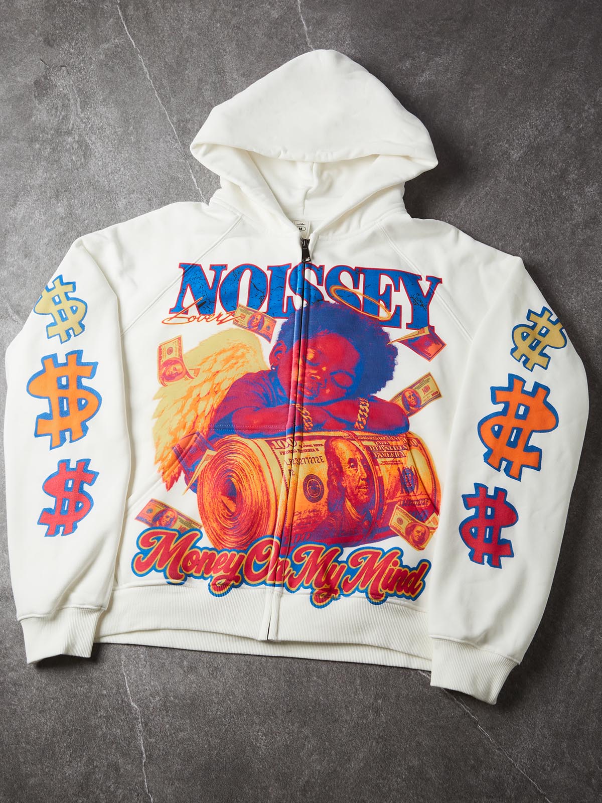 NOISSEY "Money On My Mind" High-Saturation Angel Full-Zip Hoodie - Black