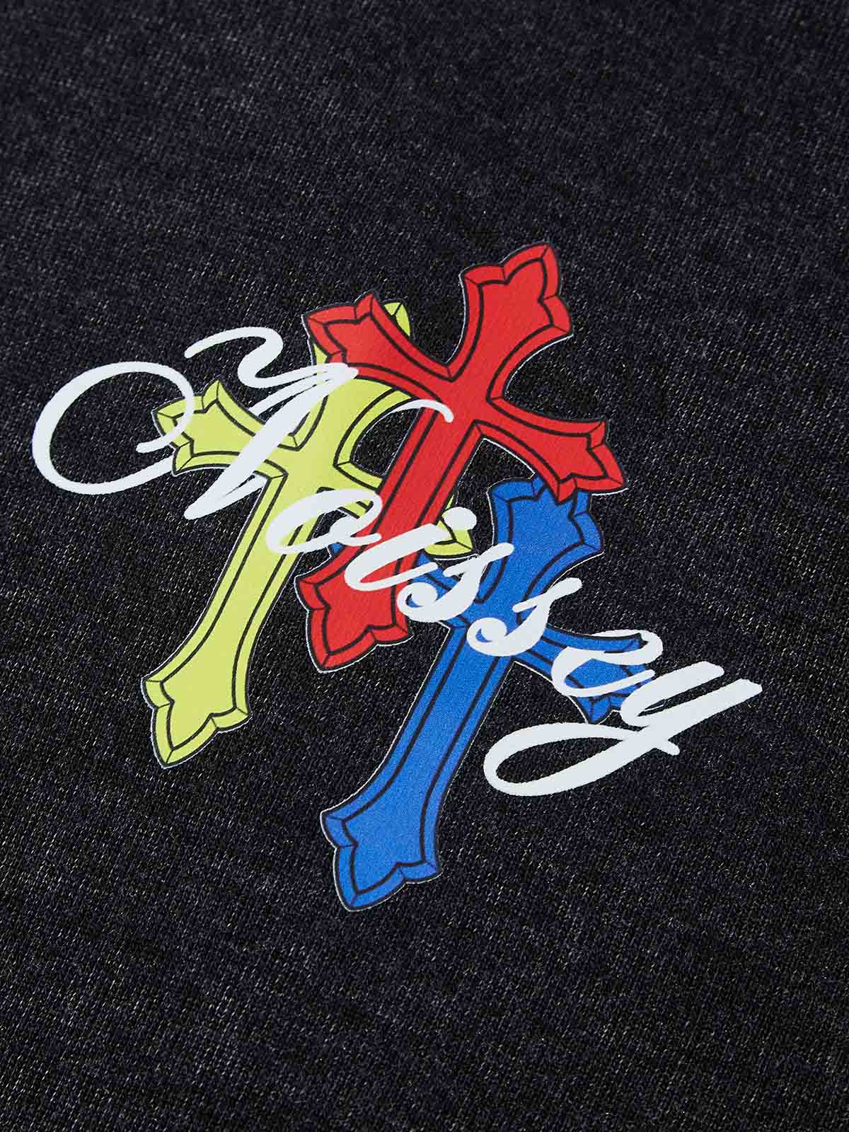 Colorful Cross Zip-Up 350g Black Washed Hoodie