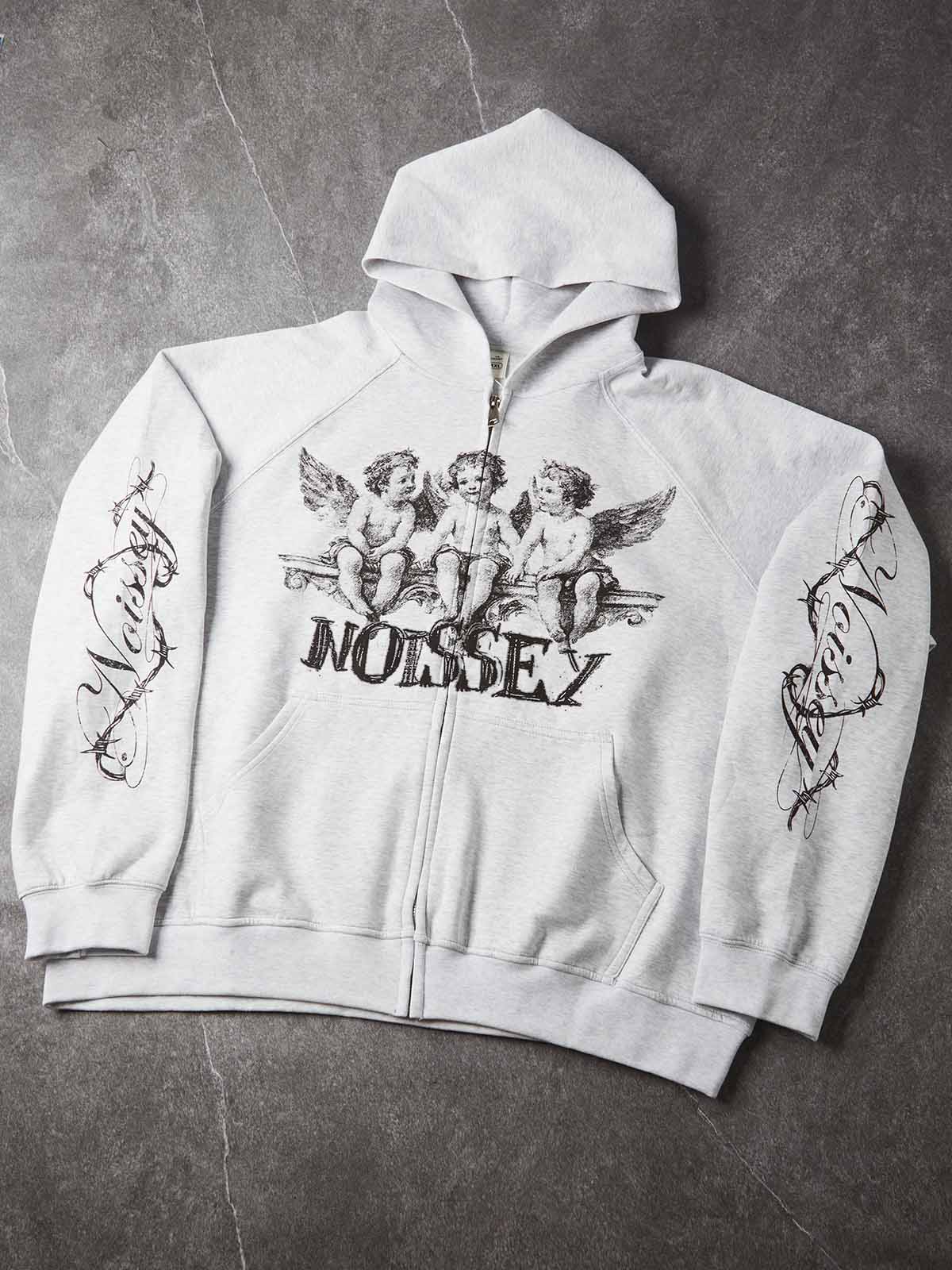 NOISSEY "Angel Religion" Vintage Grey Full-Zip Hoodie