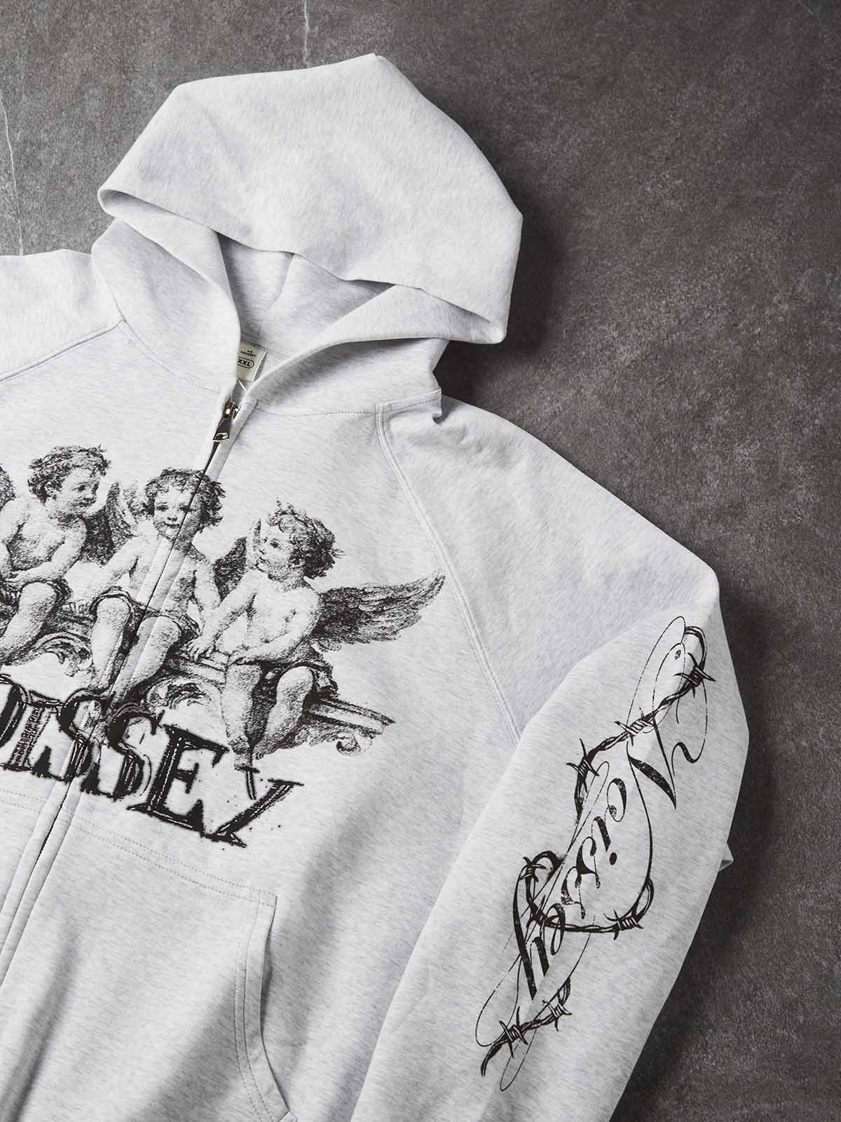 NOISSEY "Angel Religion" Vintage Grey Full-Zip Hoodie