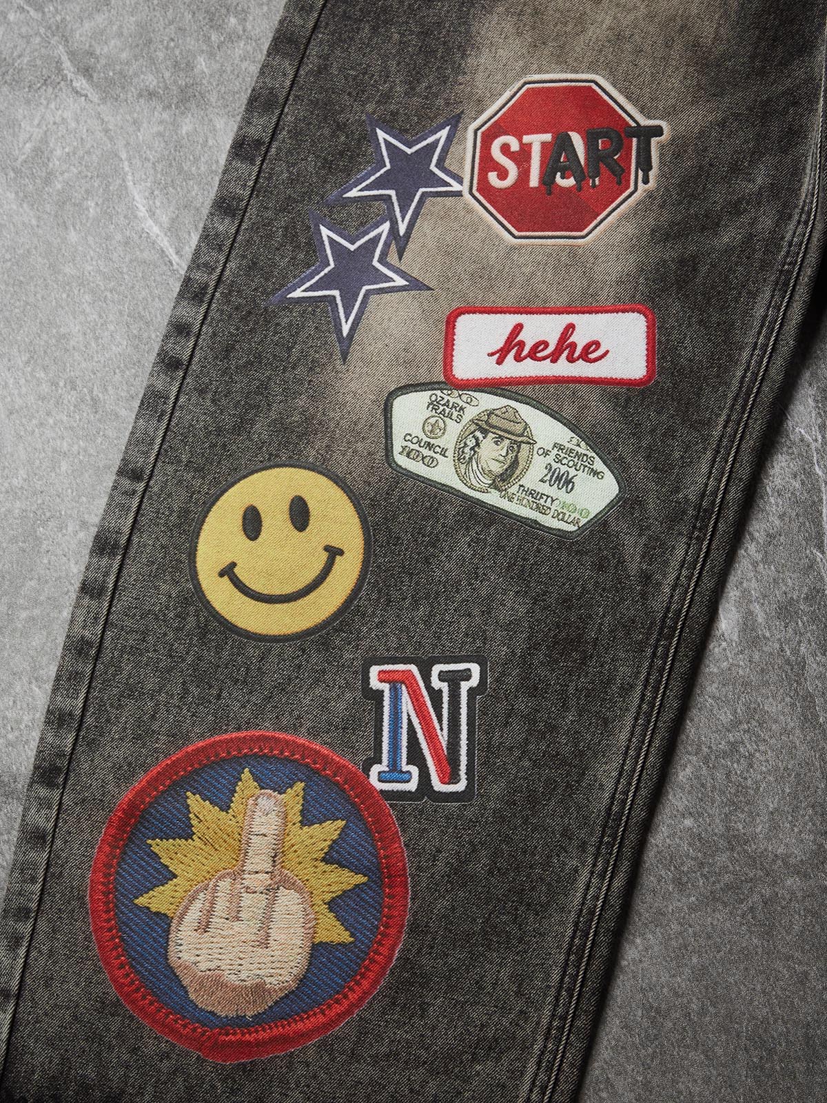 NOISSEY "Urban Collage" Distressed Wide-Leg Denim Jeans