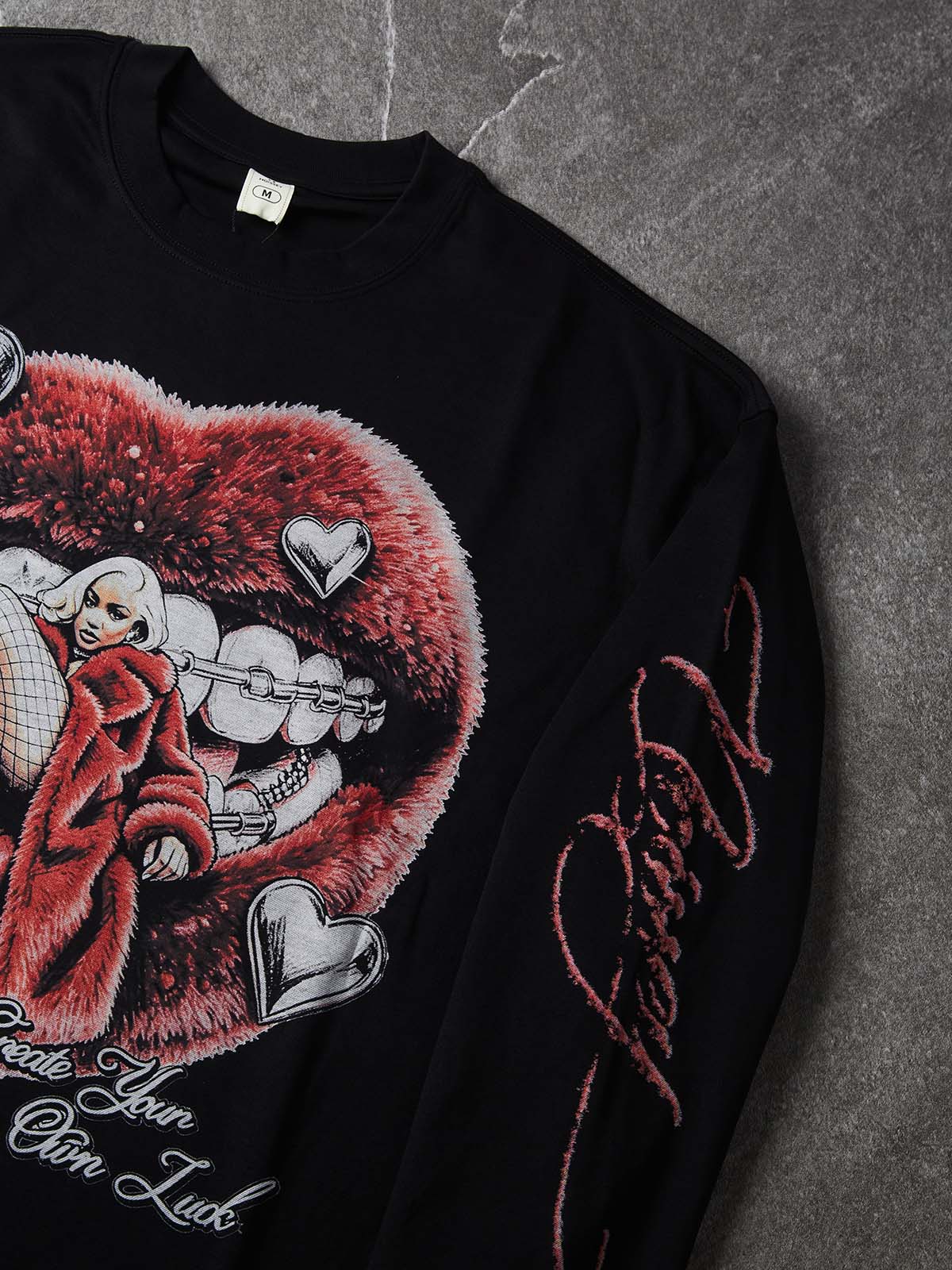 NOISSEY Ruby Lips Grills Graphic Heavyweight Long Sleeve Tee - Black Streetwear Shirt