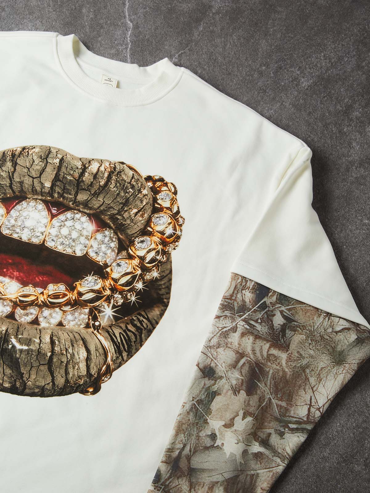 NOISSEY Gold Chain Grills Graphic - Iced Out Tree Camo Long Sleeve