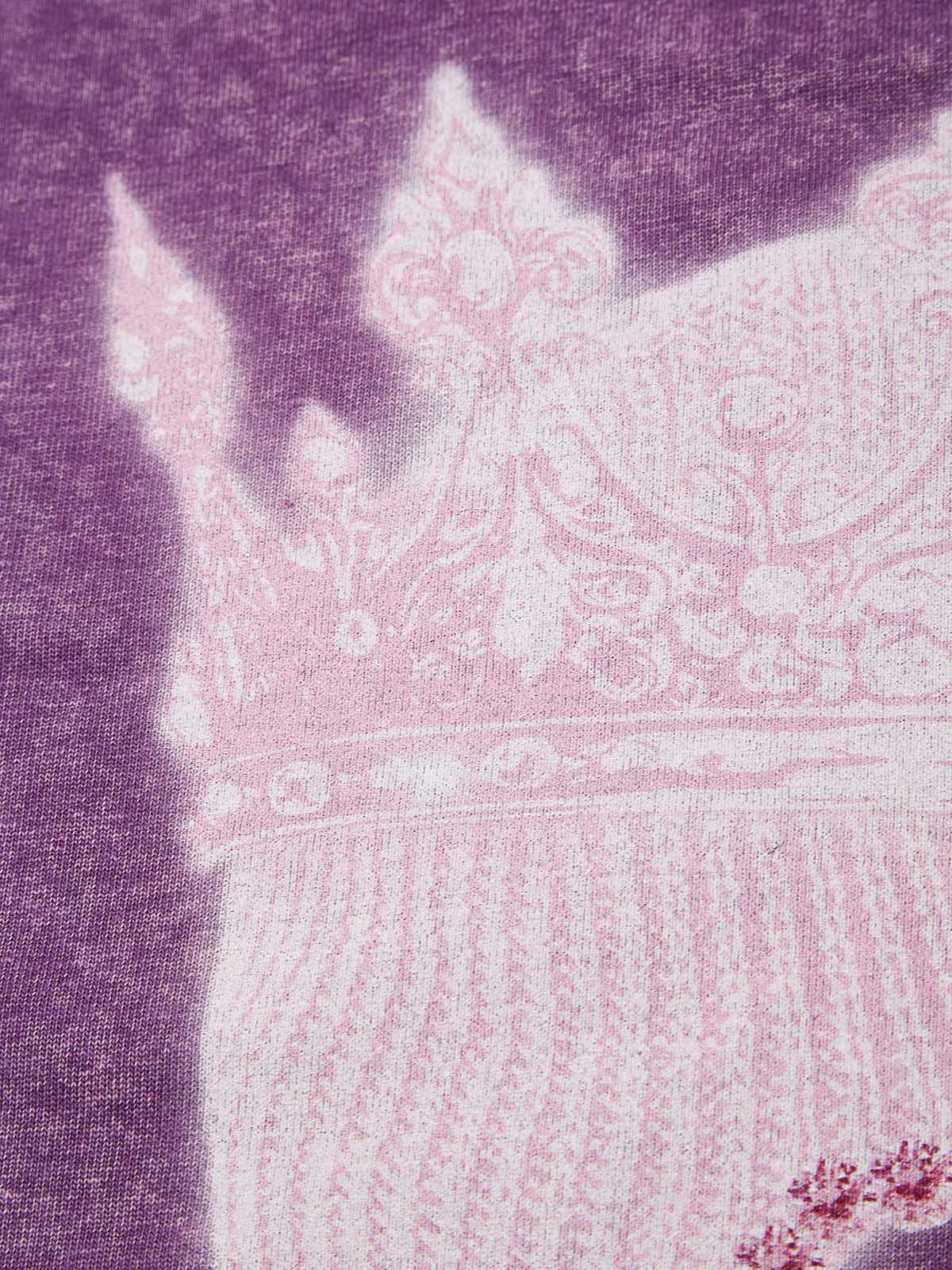 Purple Enchanting Fluorescent Pearl Crown Hood Print 400g Washed Hoodie