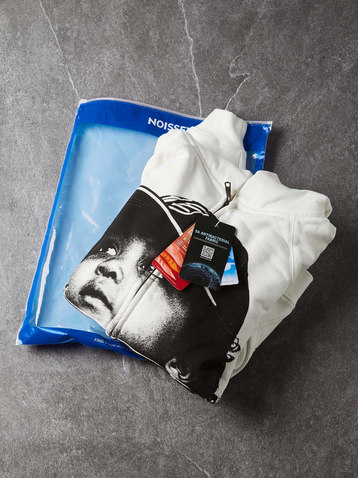 NOISSEY "Future Success" Monochrome Child Portrait White Full-Zip Hoodie