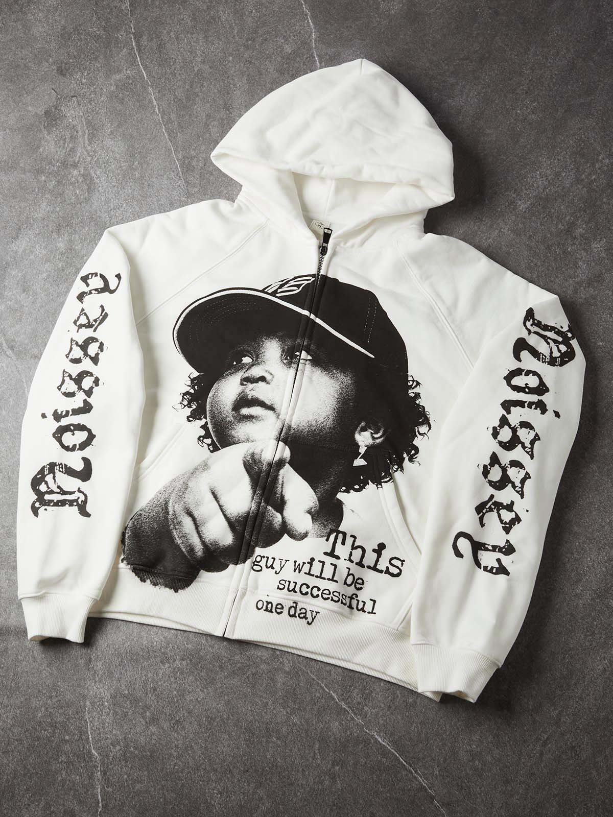 NOISSEY "Future Success" Monochrome Child Portrait White Full-Zip Hoodie
