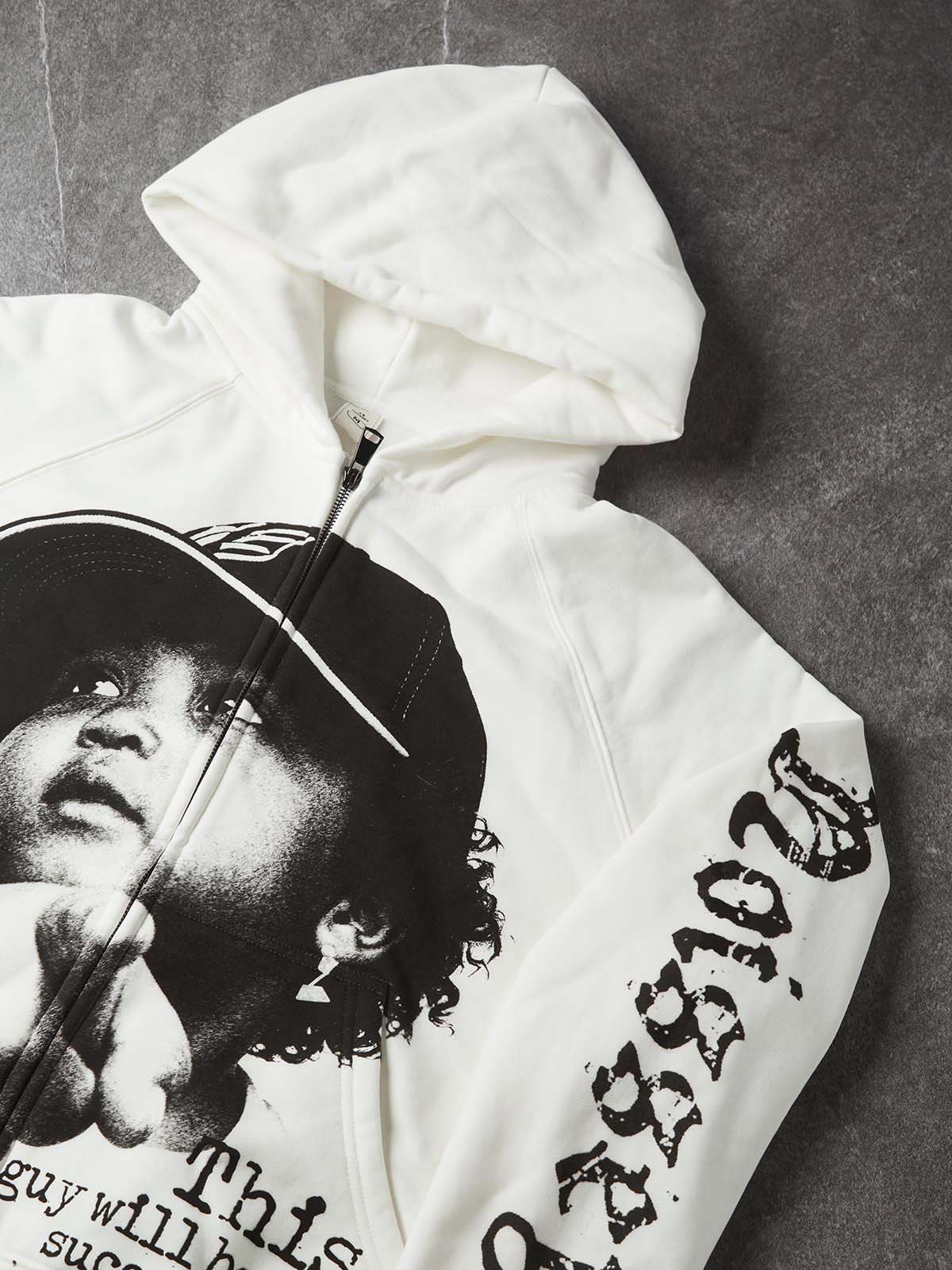 NOISSEY "Future Success" Monochrome Child Portrait White Full-Zip Hoodie