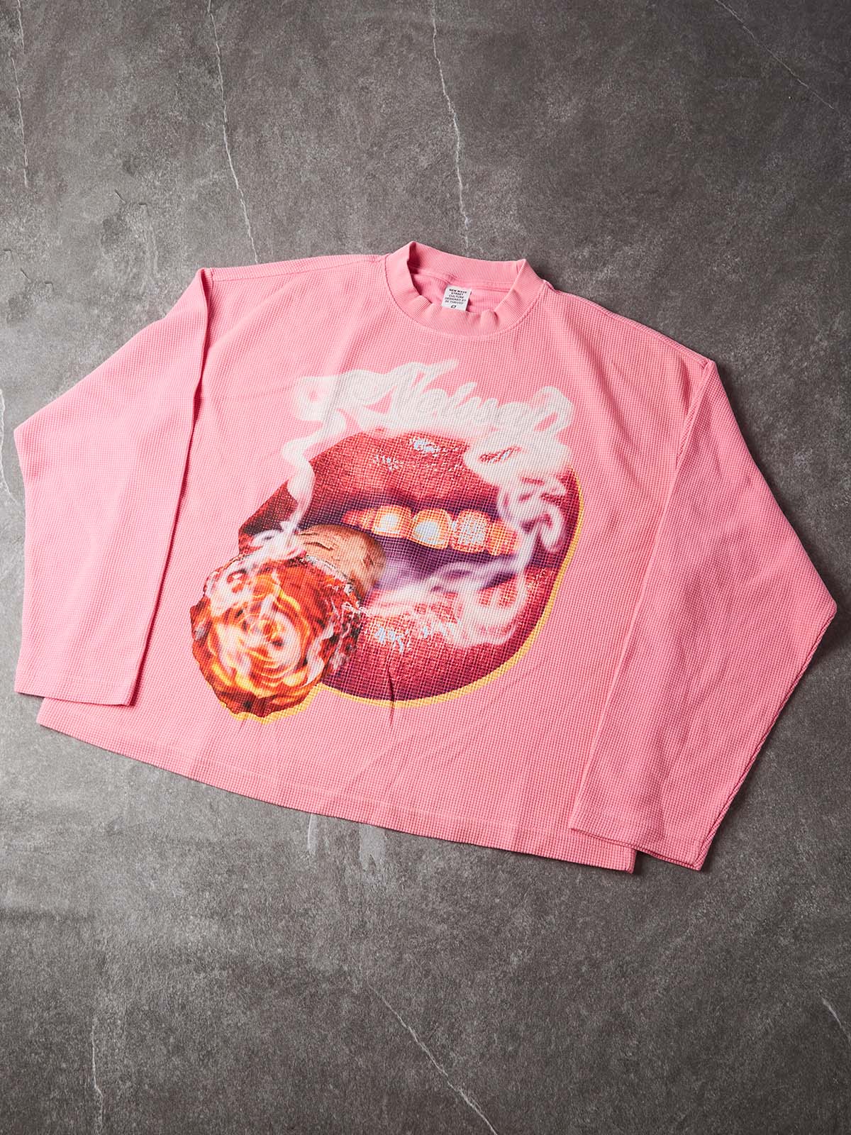 NOISSEY "Rose Smoke Grills" Pop Art Waffle Long-Sleeve Tee - Pink