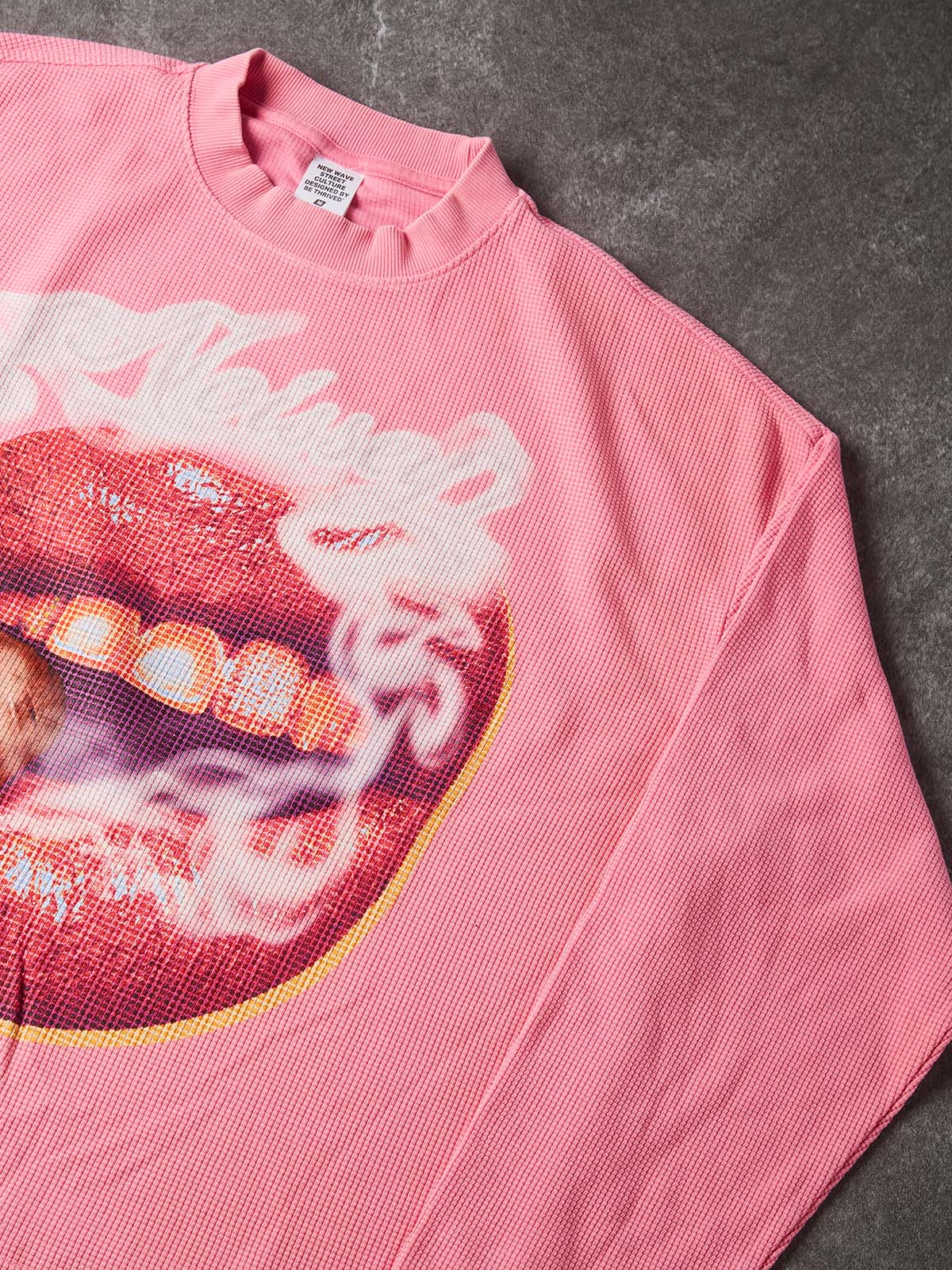 NOISSEY "Rose Smoke Grills" Pop Art Waffle Long-Sleeve Tee - Pink