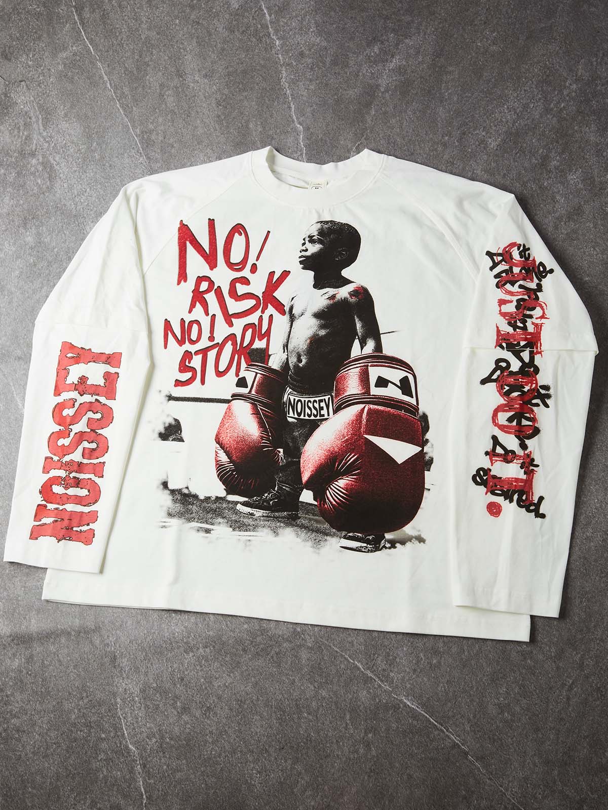 NOISSEY Boxer Boy Graffiti Fake-Two-Piece Heavyweight Long Sleeve Tee White