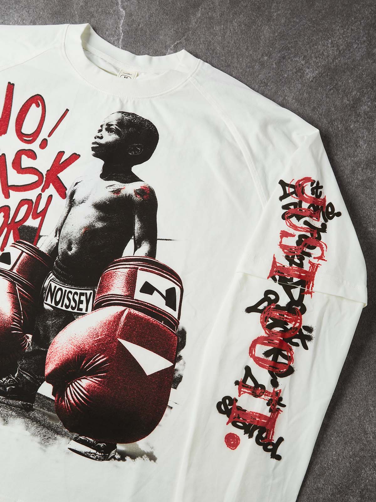 NOISSEY Boxer Boy Graffiti Fake-Two-Piece Heavyweight Long Sleeve Tee White