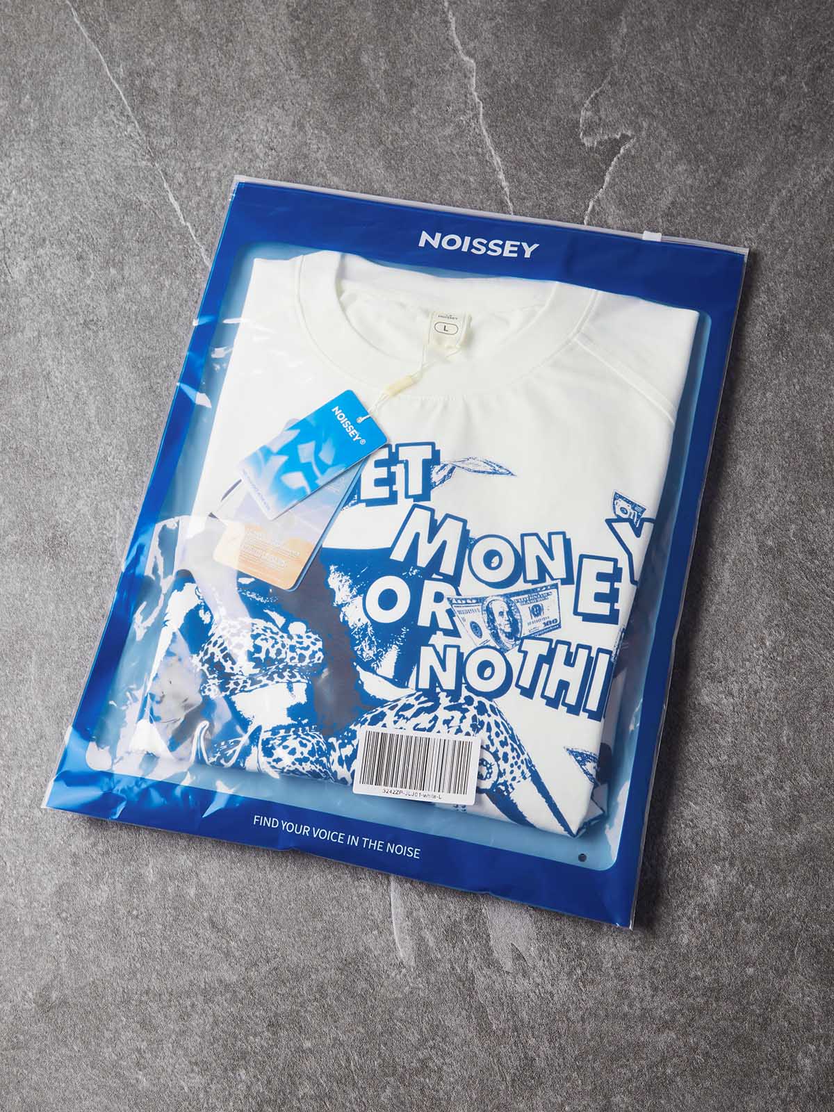 NOISSEY "Get Money Or Nothing" Blue-Tone Leopard Girl &amp; Doberman Fake Two-Piece Long-Sleeve Tee