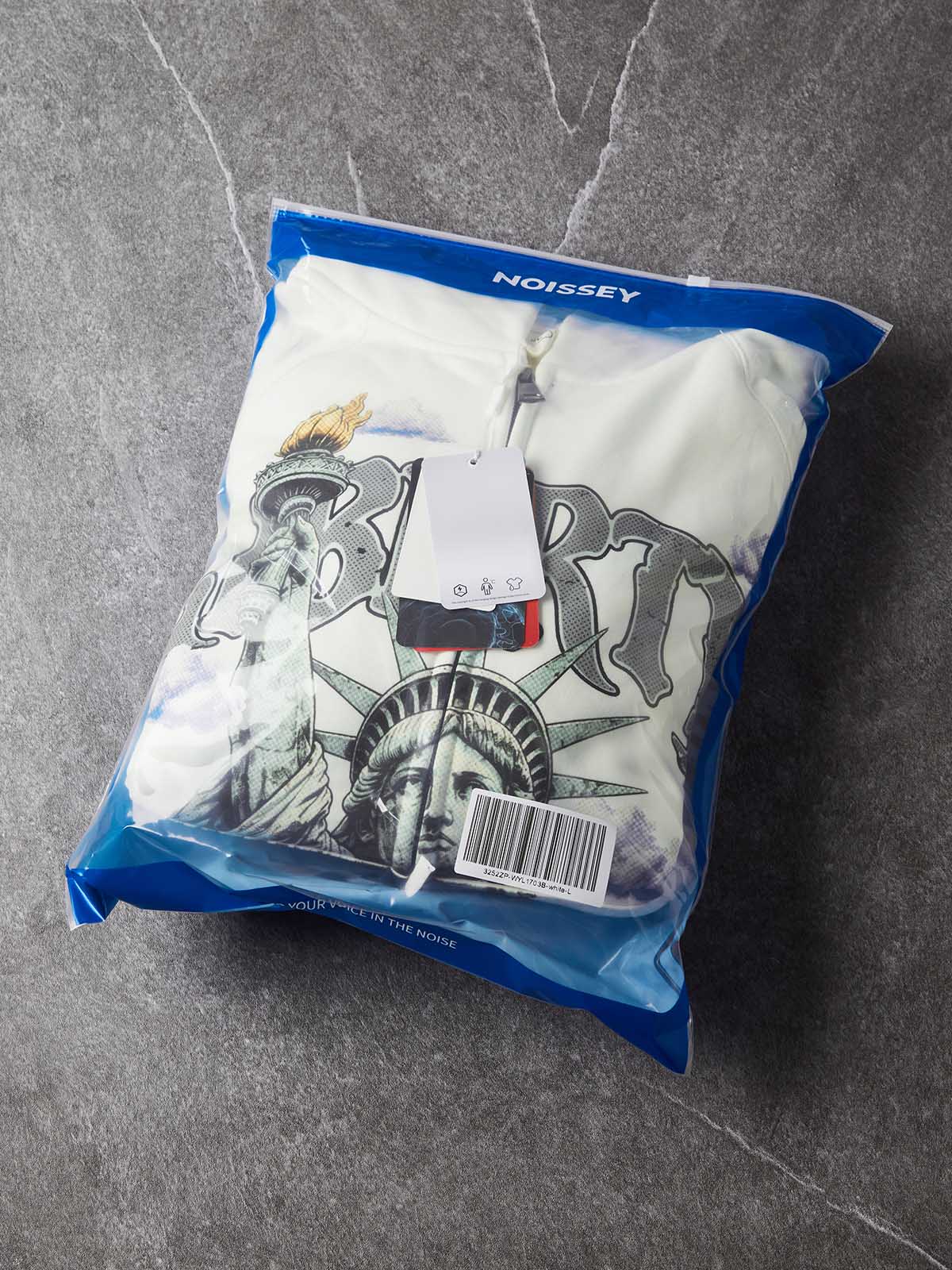 NOISSEY "Liberty" Statue of Liberty & Fish White Zip-Up Hoodie