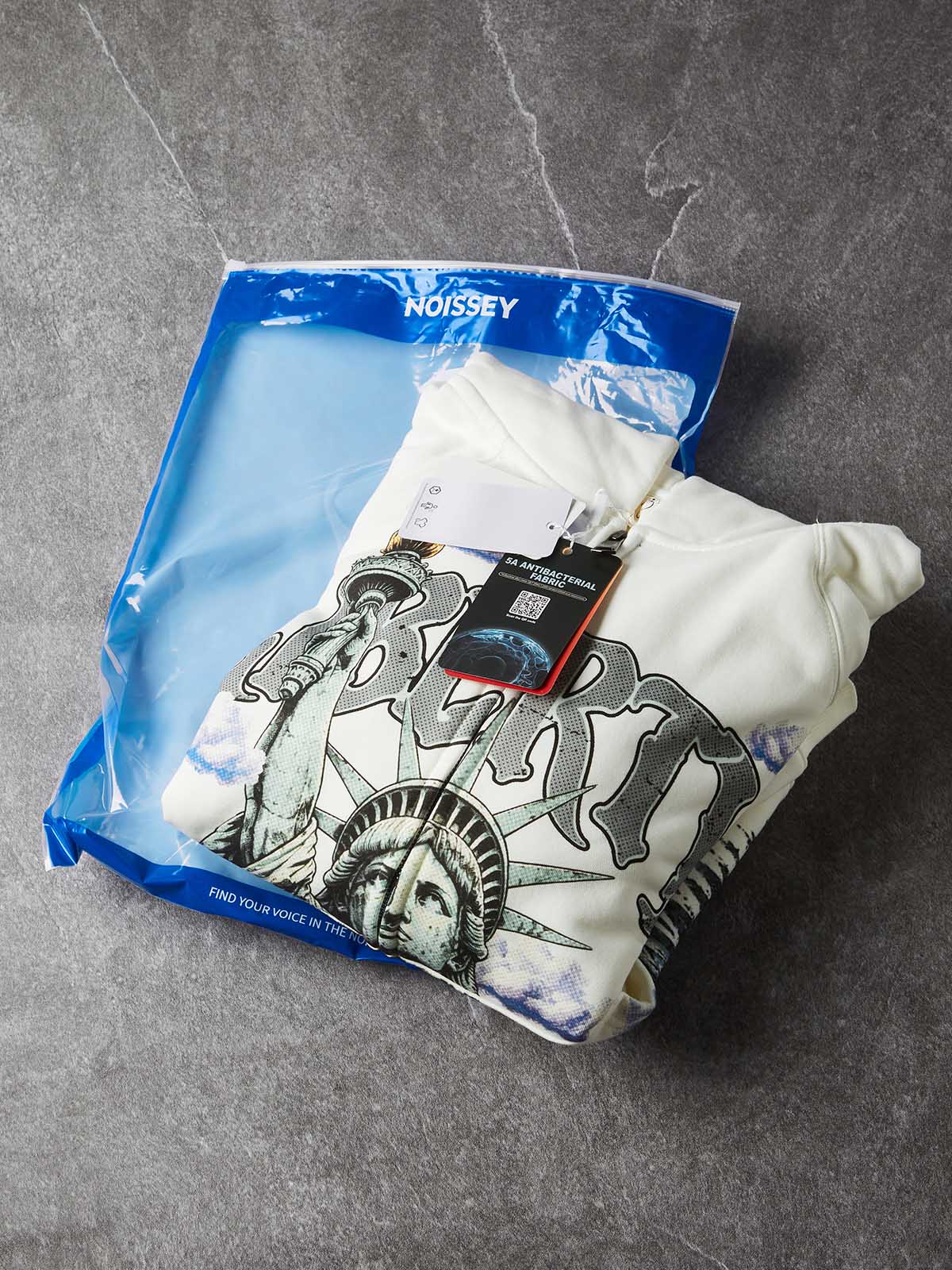 NOISSEY "Liberty" Statue of Liberty & Fish White Zip-Up Hoodie