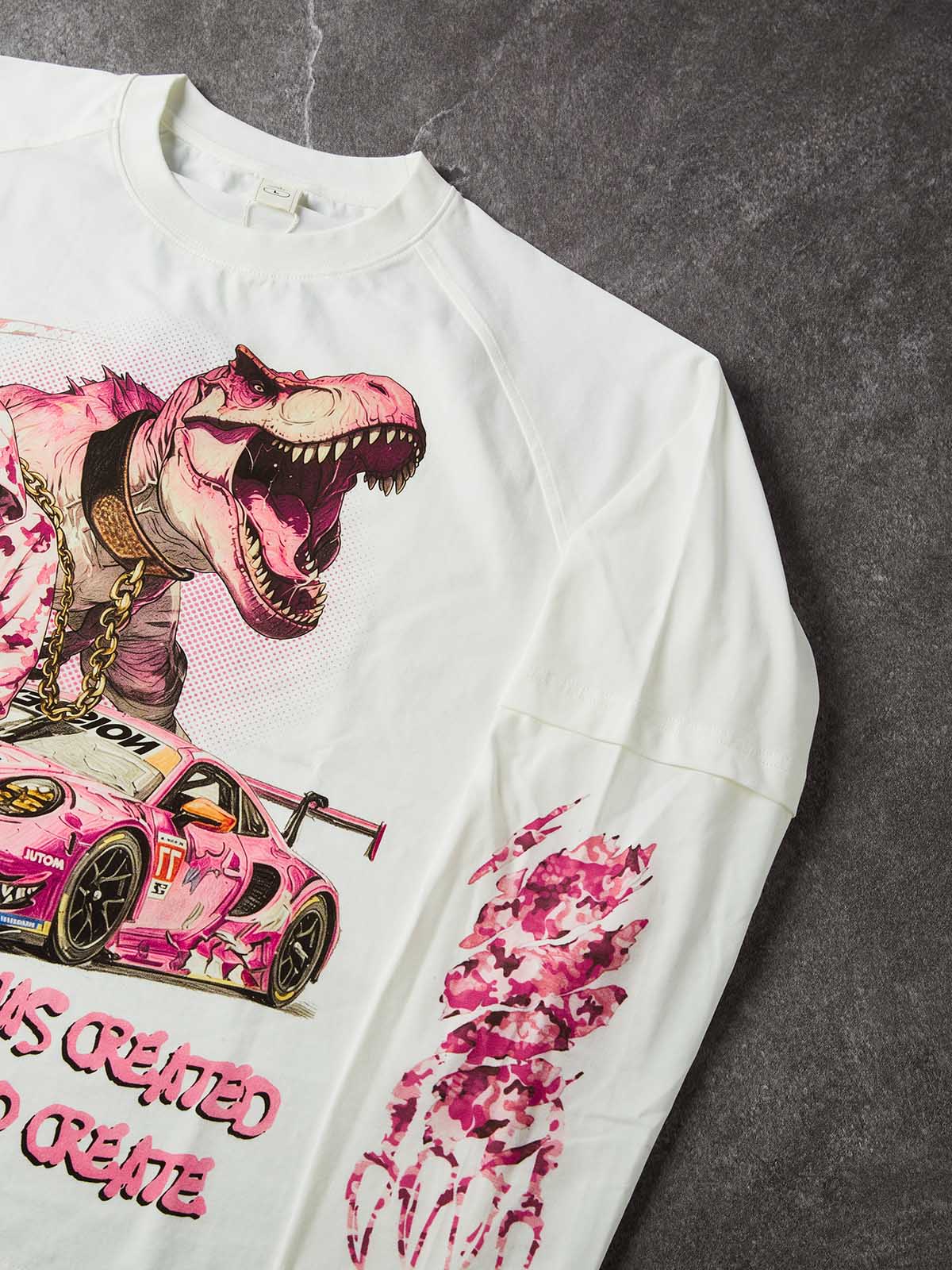 NOISSEY "I Was Created to Create" Pink Camo Dino Fake Two-Piece Long-Sleeve Tee