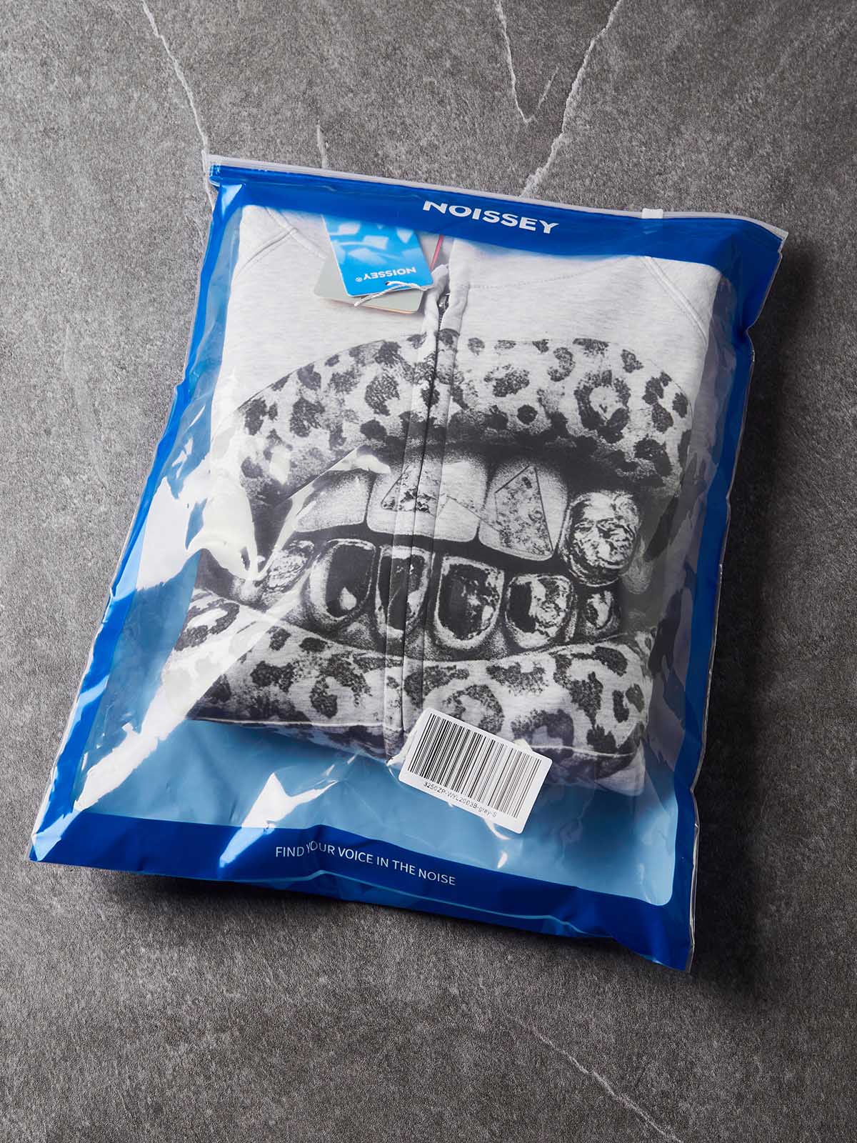 NOISSEY "Double Leopard Lips" Rhinestone Grillz Heather Grey Zip-Up Hoodie
