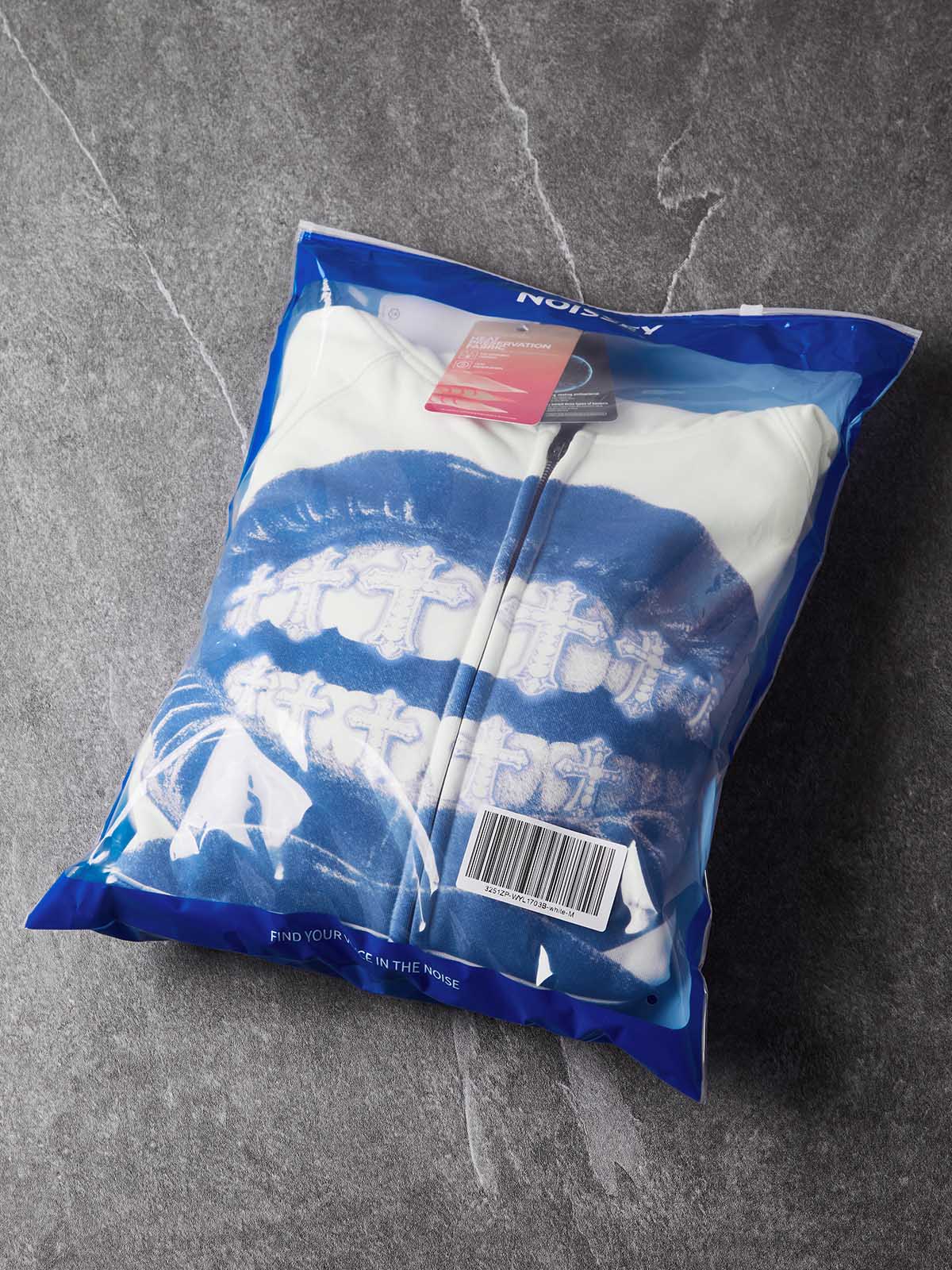 NOISSEY "Blue Monochrome Cross Lips" Cross Grillz White Zip-Up Hoodie