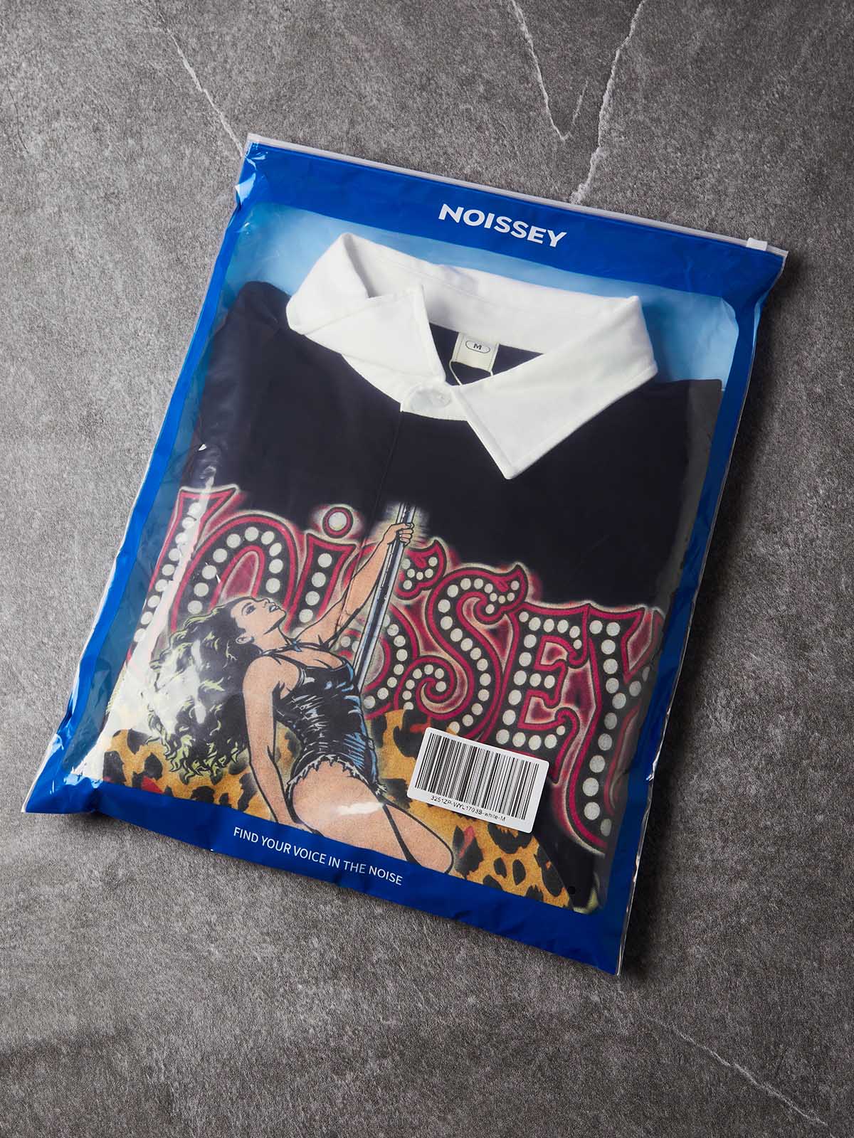NOISSEY Leopard Pole Dancer Neon Light-Tube Graphic Heavyweight Contrast Collar Polo Long Sleeves