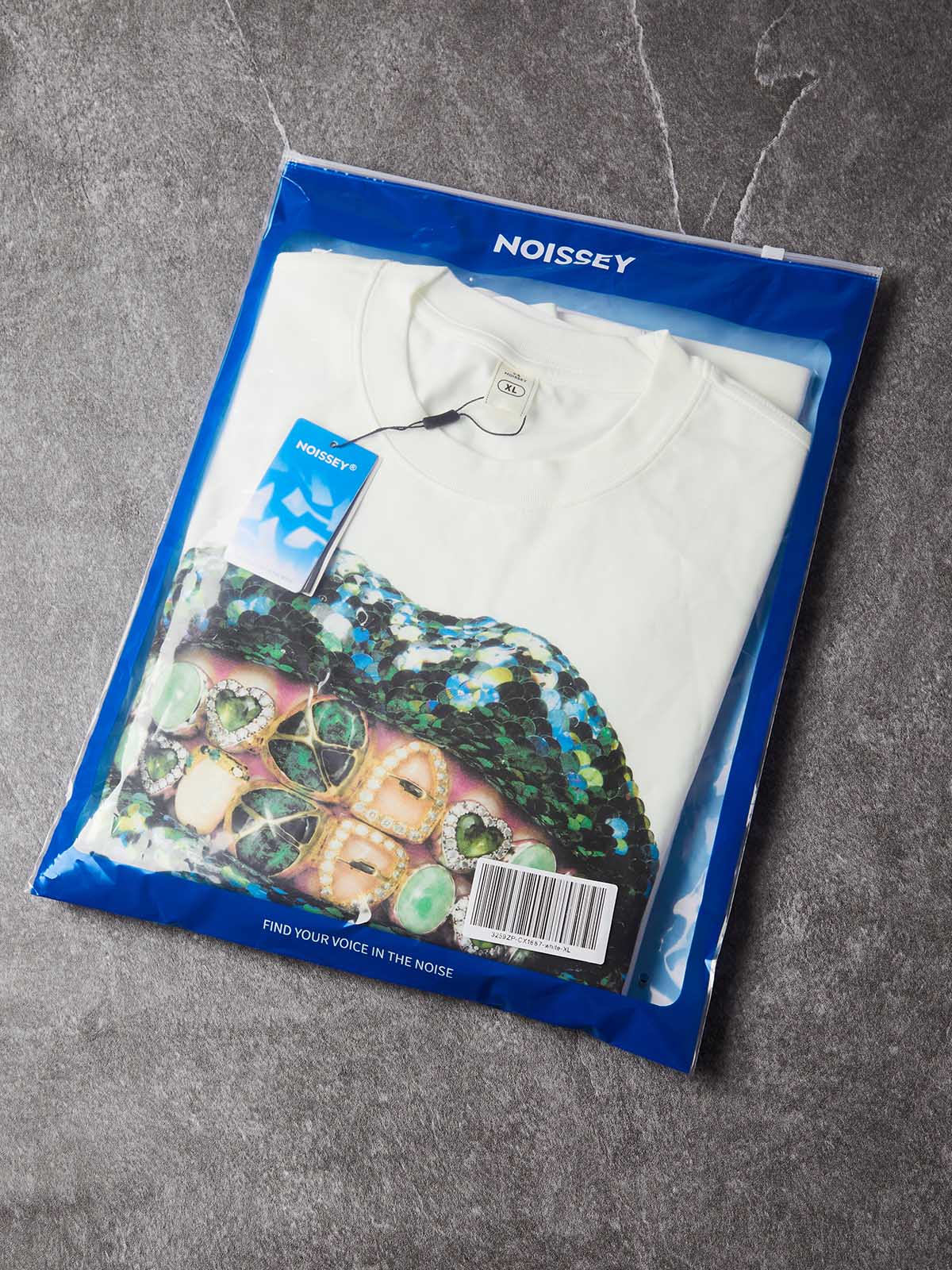 NOISSEY Double Green Glitter Lips Marble Grillz White Long Sleeve Shirt