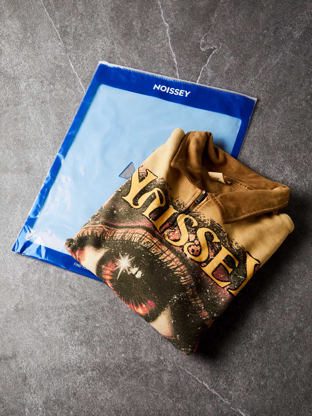 NOISSEY "The Eyes That Mirror Everything" Vintage Khaki Half-Zip Long Sleeve Polo