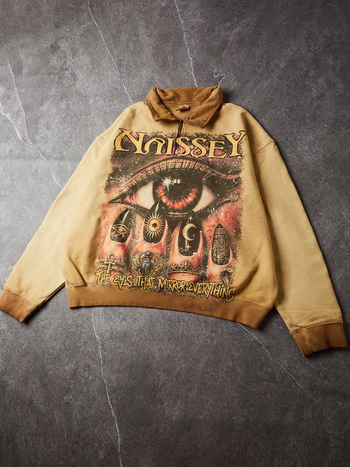 NOISSEY "The Eyes That Mirror Everything" Vintage Khaki Half-Zip Long Sleeve Polo
