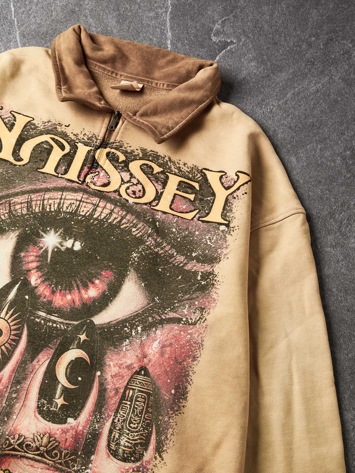 NOISSEY "The Eyes That Mirror Everything" Vintage Khaki Half-Zip Long Sleeve Polo