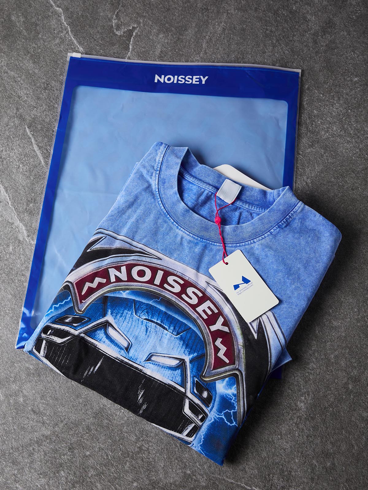 NOISSEY "Blue Ranger" Tactical Helmet & Grillz Kid Emblem Washed Blue Short-Sleeve Tee