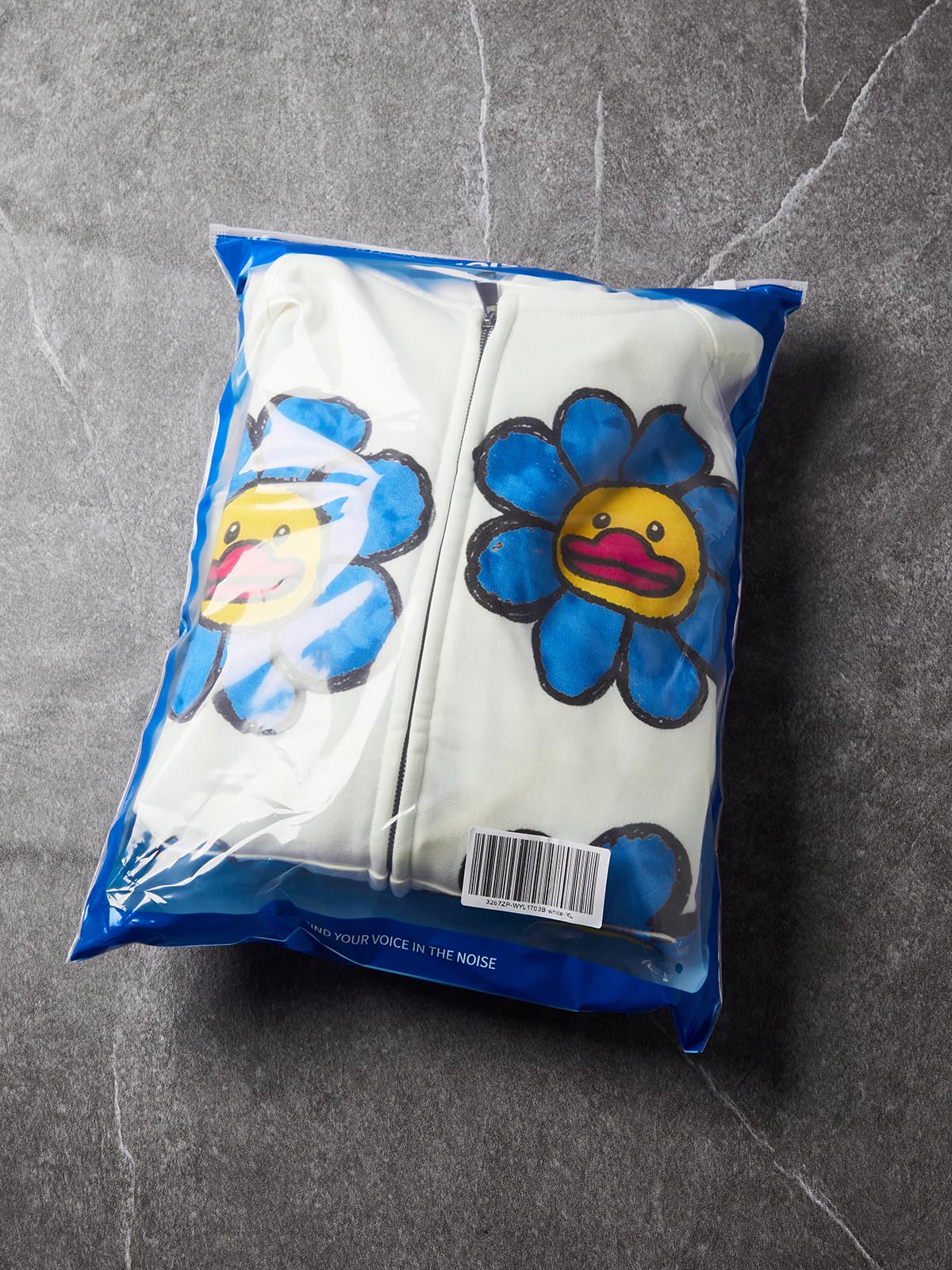 NOISSEY Blue Flower Little Yellow Duck Graffiti Smiley Zip-Up Hoodie