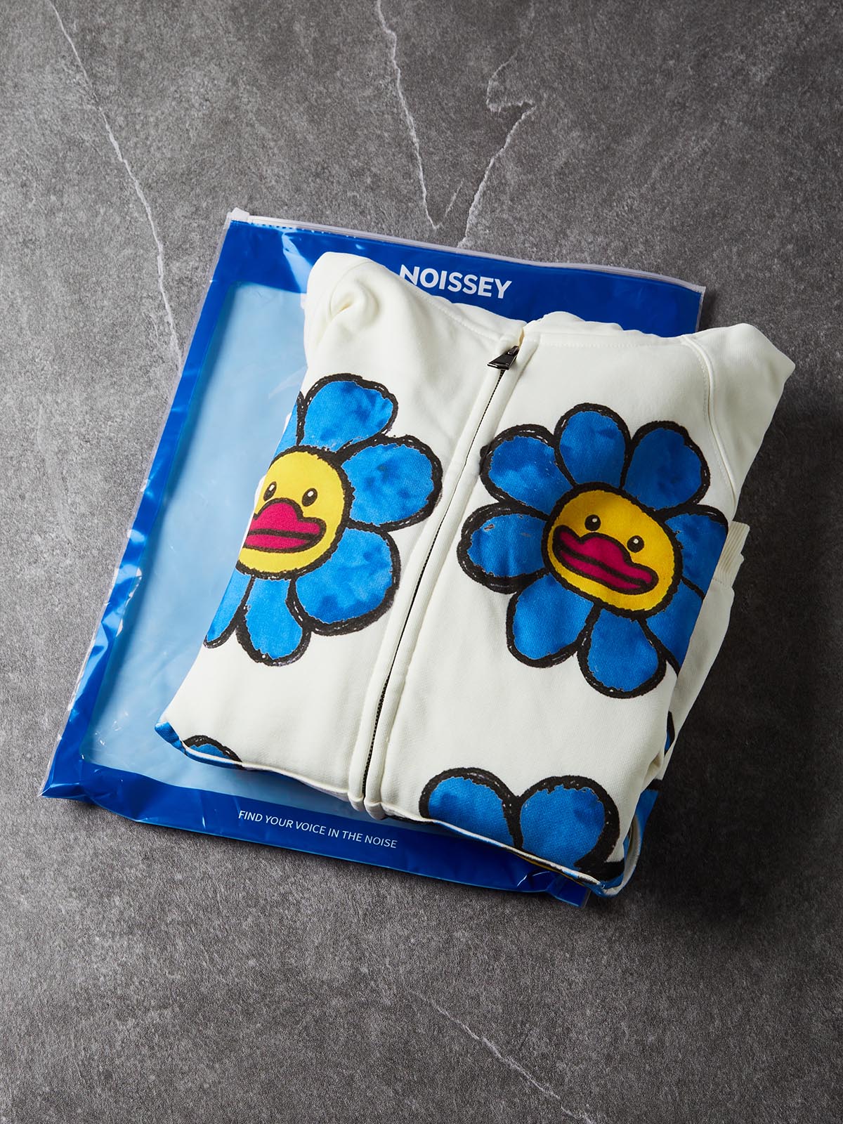NOISSEY Blue Flower Little Yellow Duck Graffiti Smiley Zip-Up Hoodie