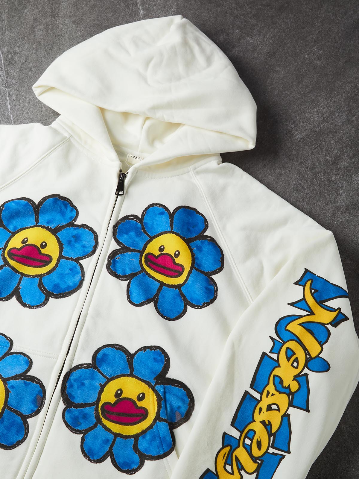 NOISSEY Blue Flower Little Yellow Duck Graffiti Smiley Zip-Up Hoodie