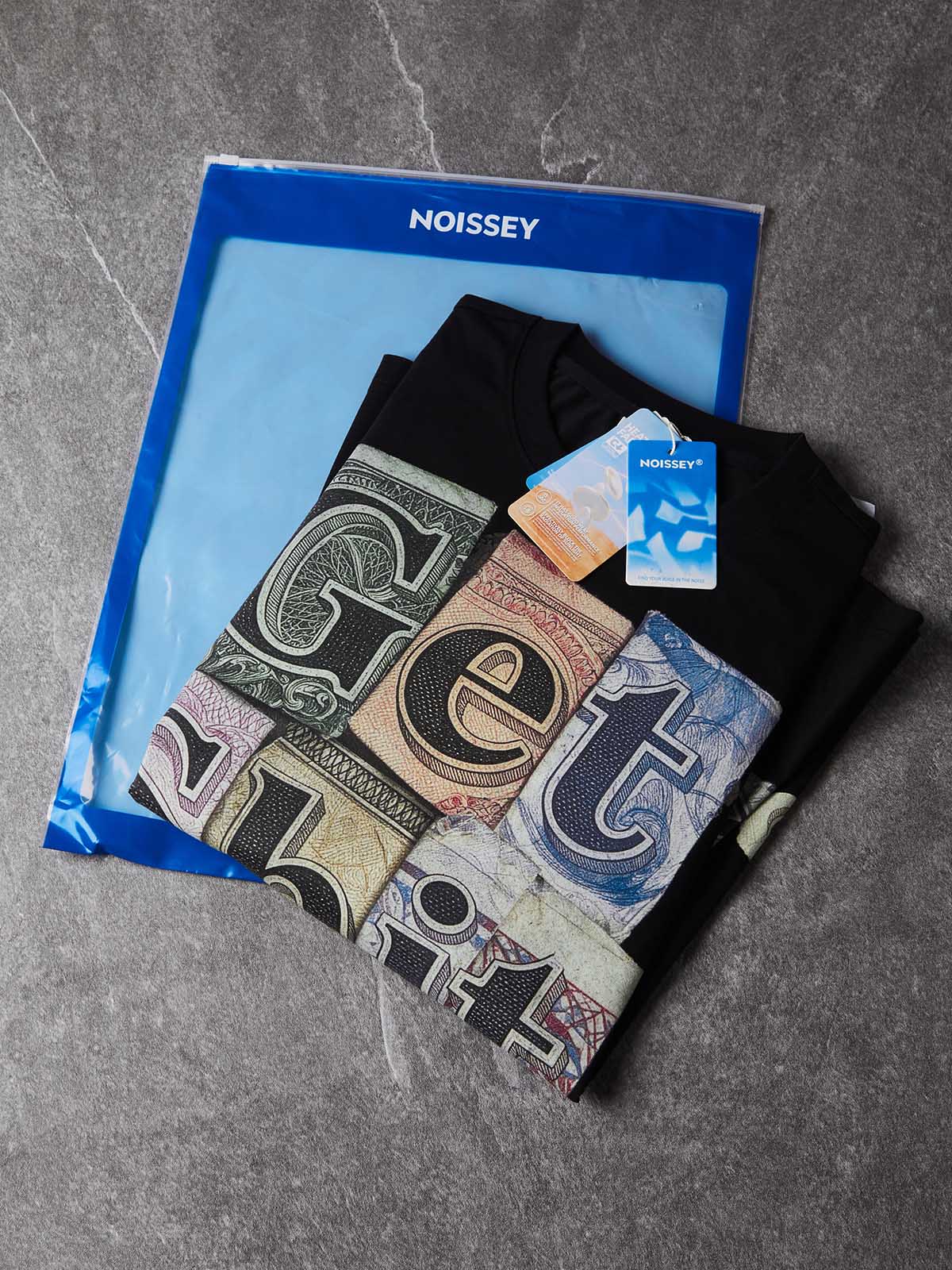 NOISSEY Money Collage "Get Shit Done" Streetwear Black Faux-Layer Long Sleeves