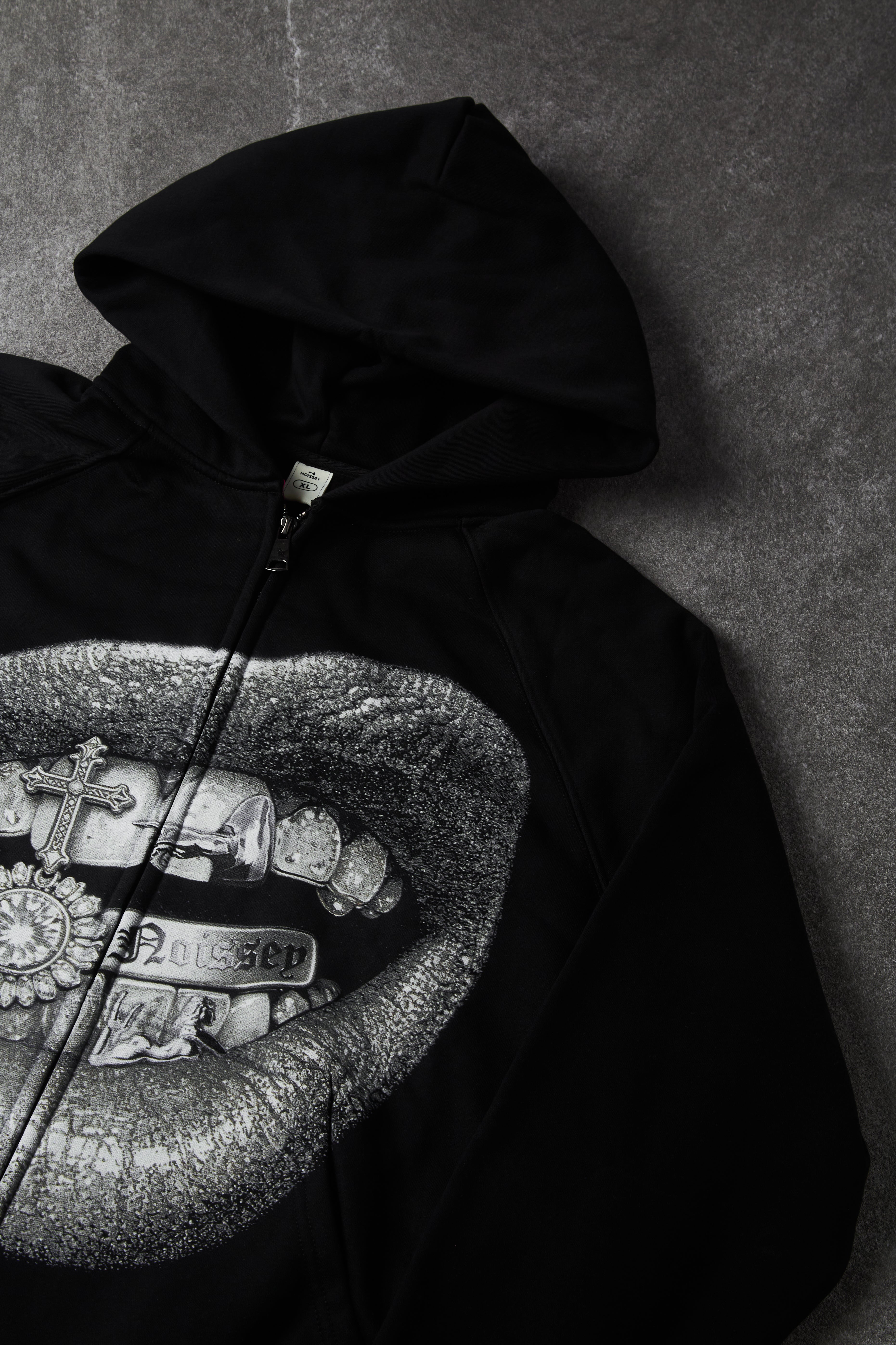 NOISSEY "Gothic Grill Lips" Zip-Up Hoodie - Black