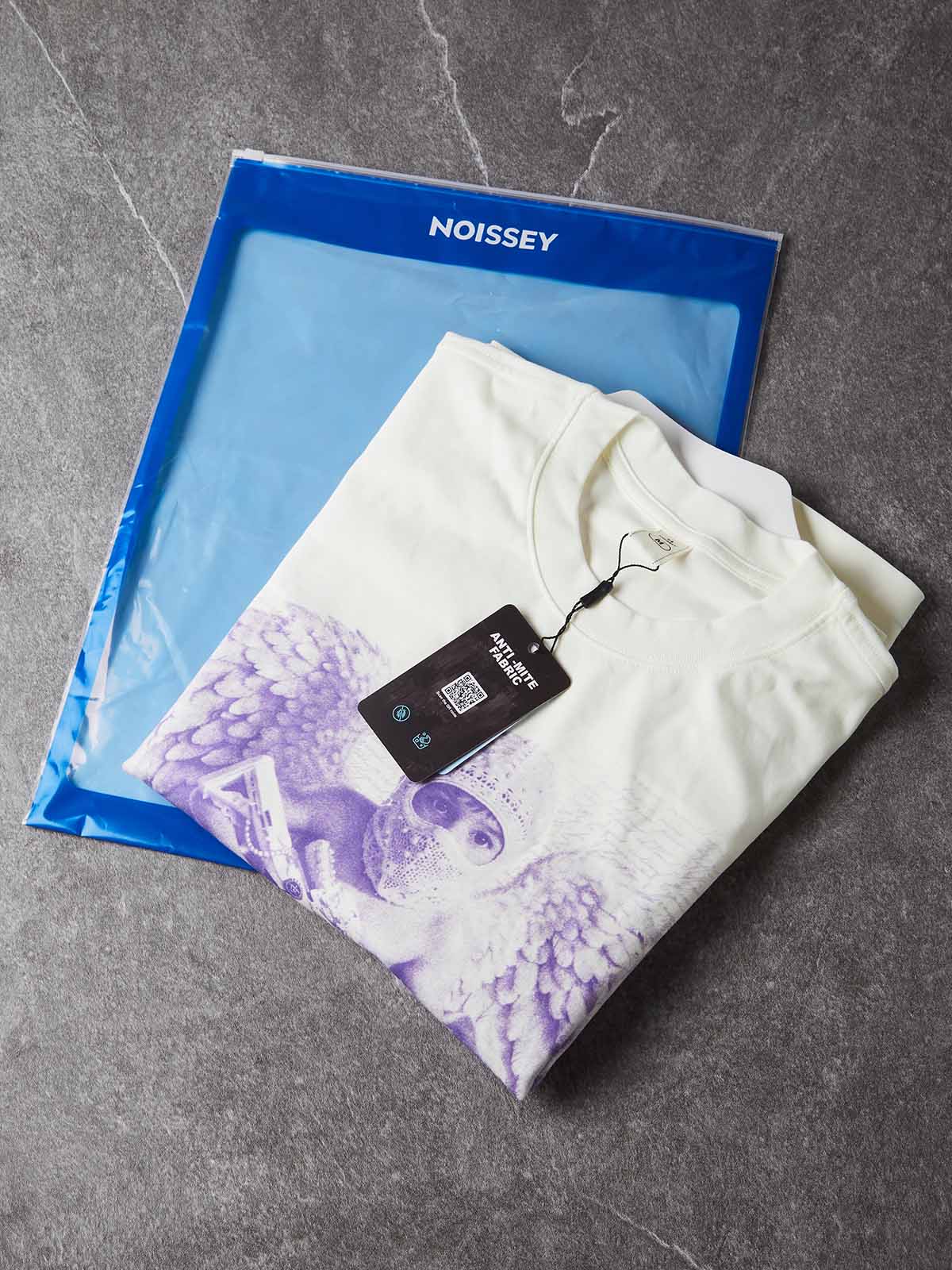 NOISSEY Purple Tone Pearl Hooded Angel Lace Prop Gun White Long Sleeve Shirt