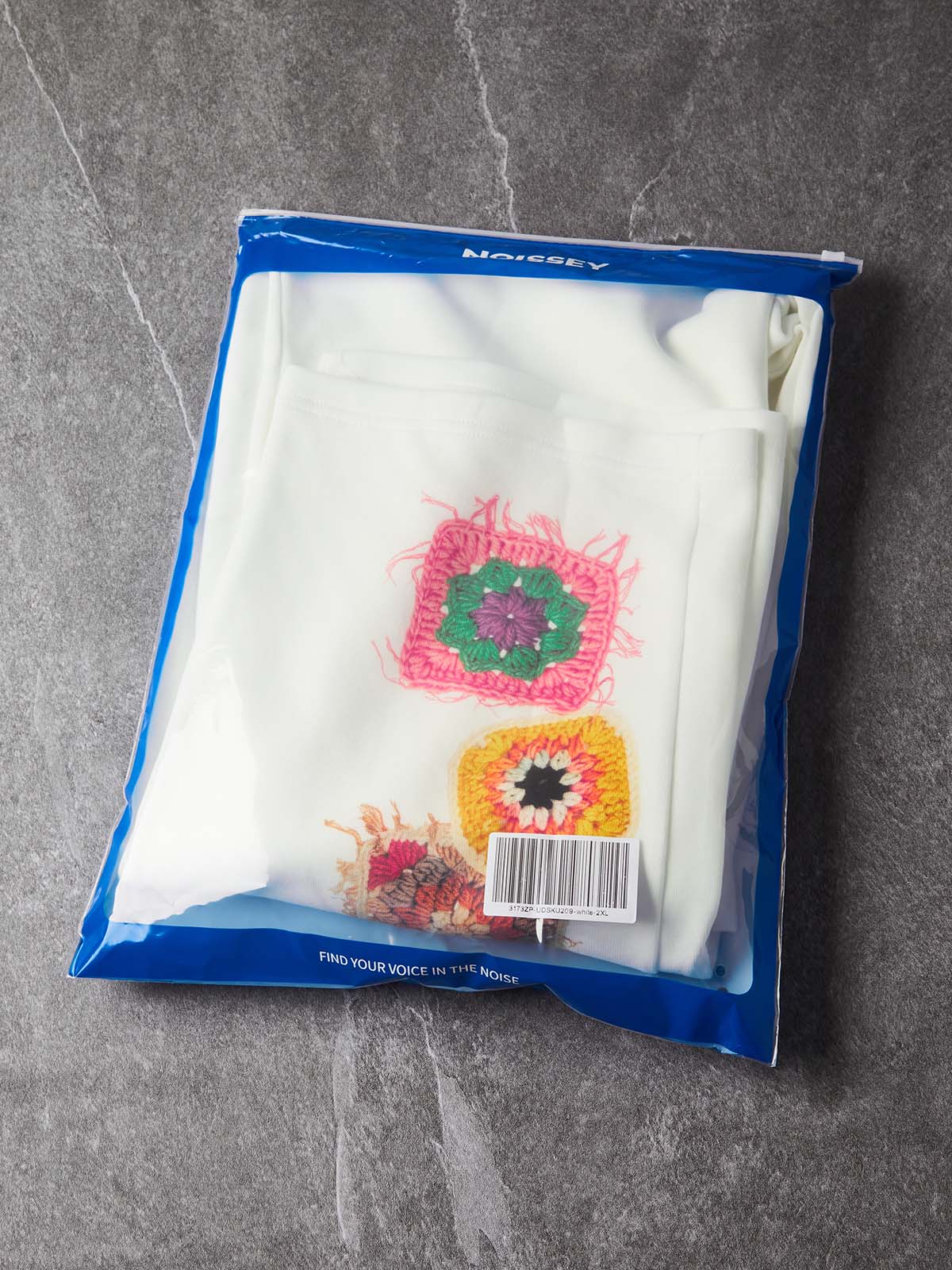 NOISSEY Granny Square Crochet Print Heavyweight Sweatpants - White Streetwear Pants