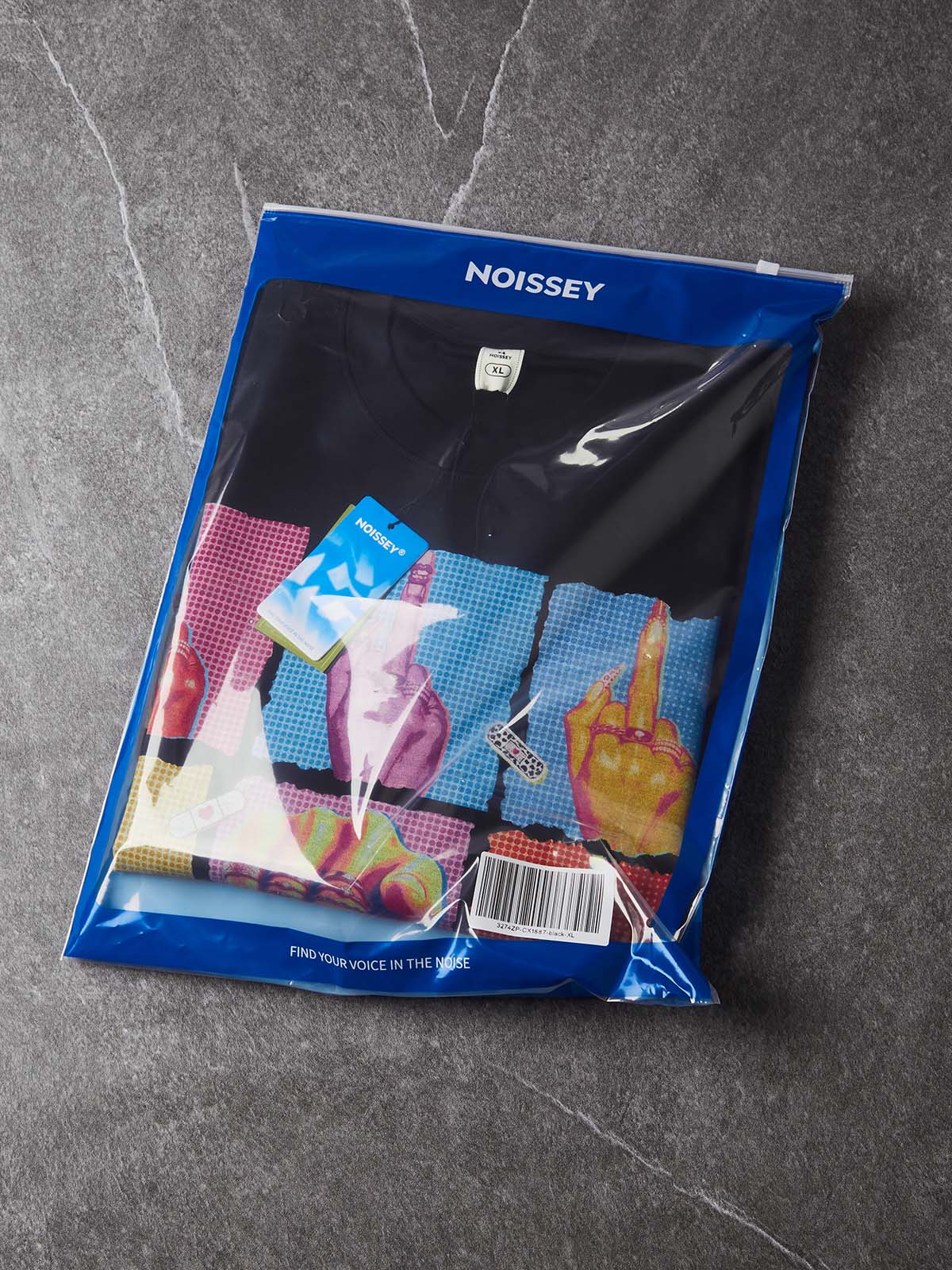 NOISSEY Pop Art Grid Middle Finger &amp; Manicure Graphic Long Sleeve Tee