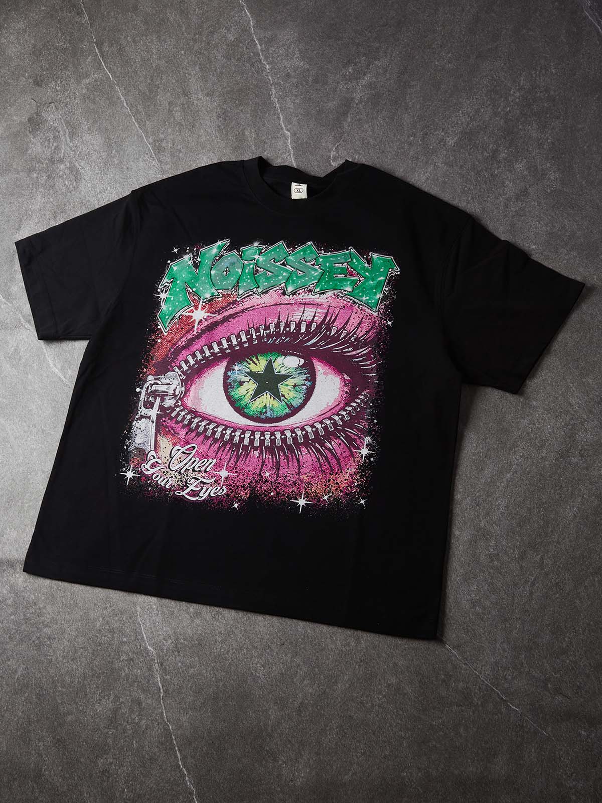 NOISSEY "Open Your Eyes" Giant Eye & Zipper Black Oversized Short-Sleeve Tee