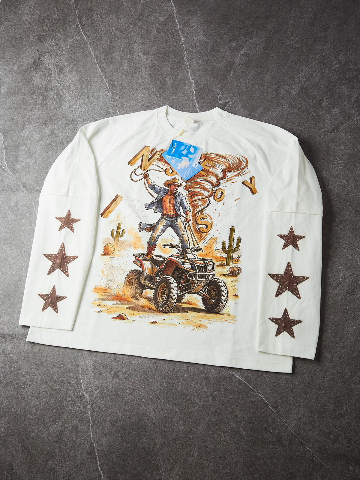 NOISSEY Western Cowboy ATV Desert Tornado Faux Layer Long Sleeve Tee