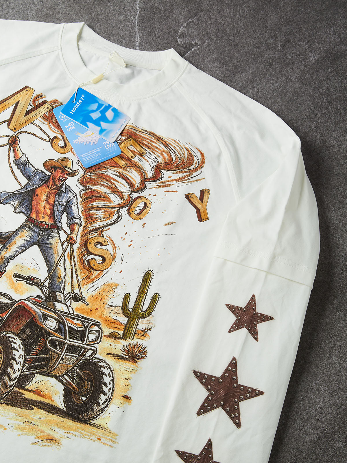 NOISSEY Western Cowboy ATV Desert Tornado Faux Layer Long Sleeve Tee
