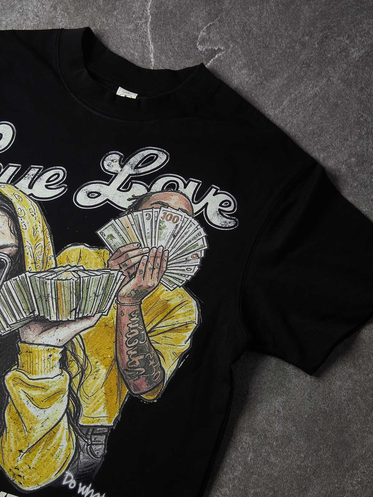 NOISSEY "True Love" Money Couple & YOLO Graphic Oversized Black T-Shirt
