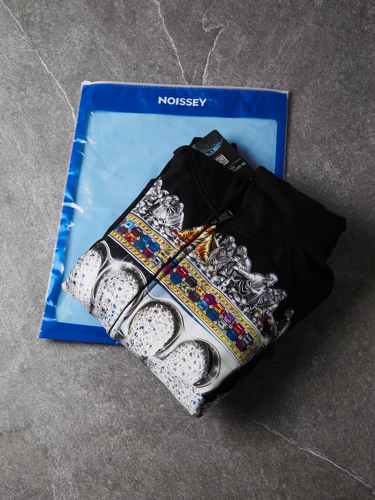 NOISSEY Iced-Out The Last Supper Brass Knuckles Black Zip-Up Hoodie