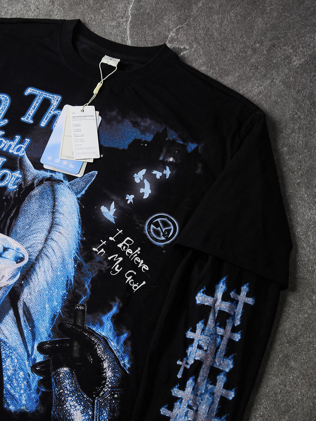 NOISSEY "In This World" Knight & White Horse Purple Cup Faux Layer Long Sleeve Tee